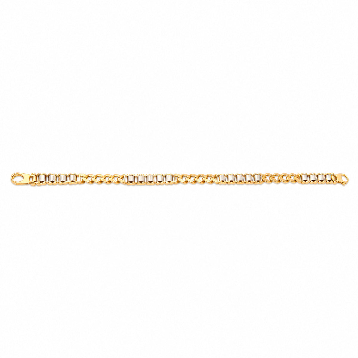 14k 2 Tones Gold Cuban Link and Bars Men's Bracelet