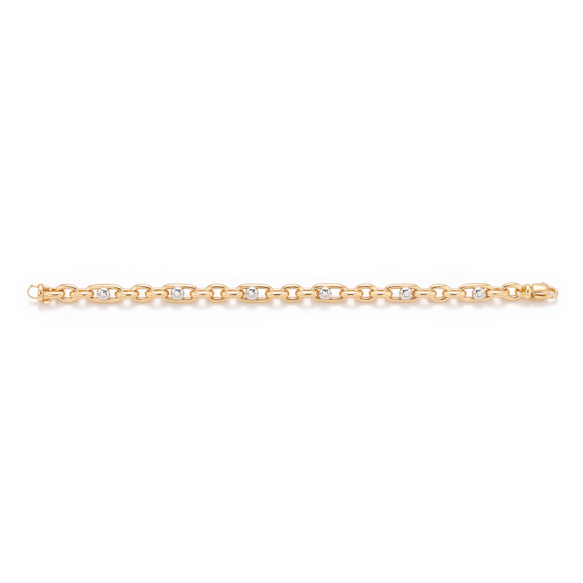 14k 2 Tones Gold Cable Nail Design Bracelet