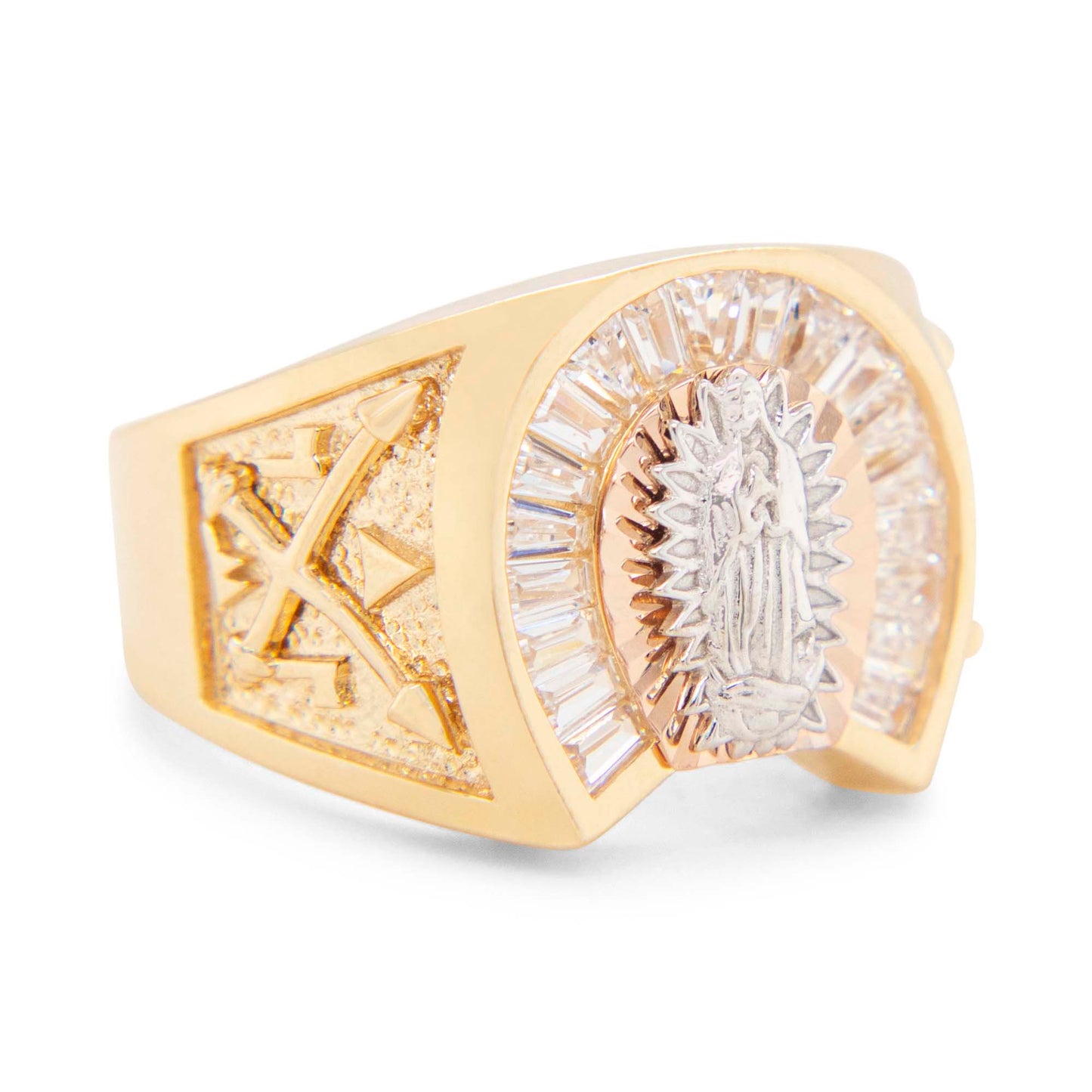 14K Tri-Color Guadalupe Baguette CZ Men's Ring