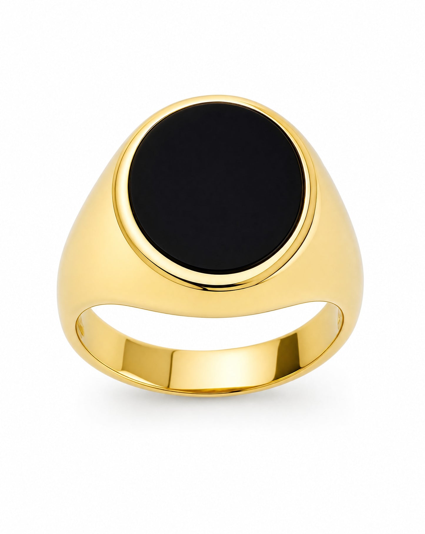 14K Yellow Gold Oval Black Enamel Men's Ring
