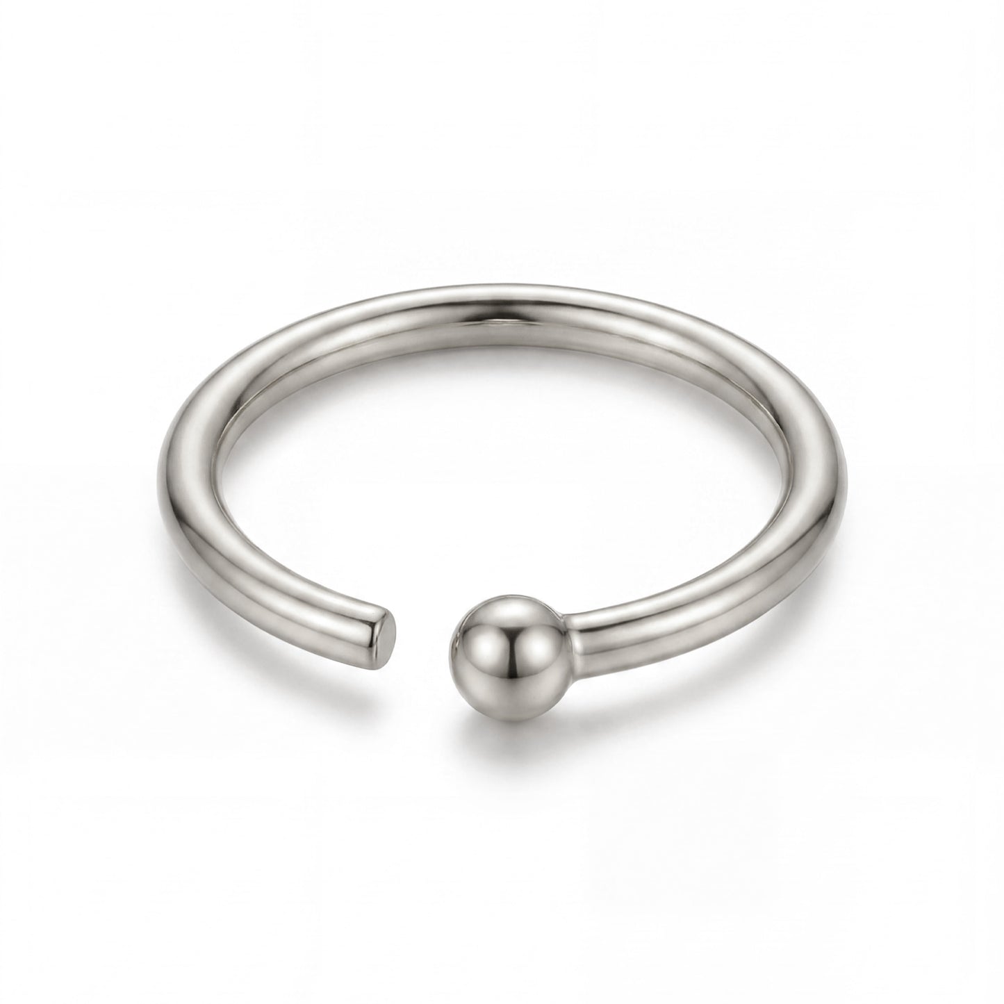 14K White Gold Medium Polished Ball End Nose Ring Hoop