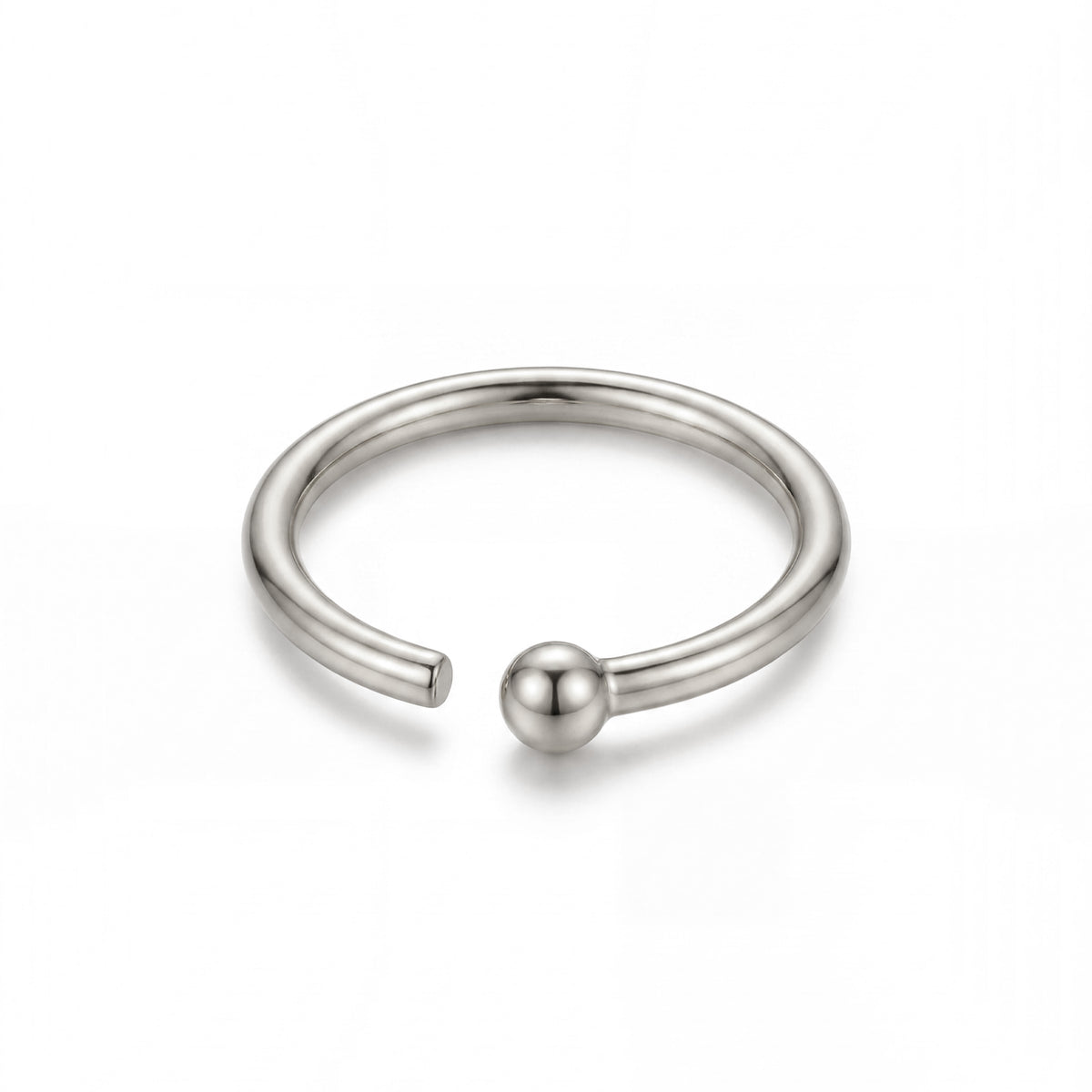 14K White Gold Small Polished Ball End Nose Ring Hoop