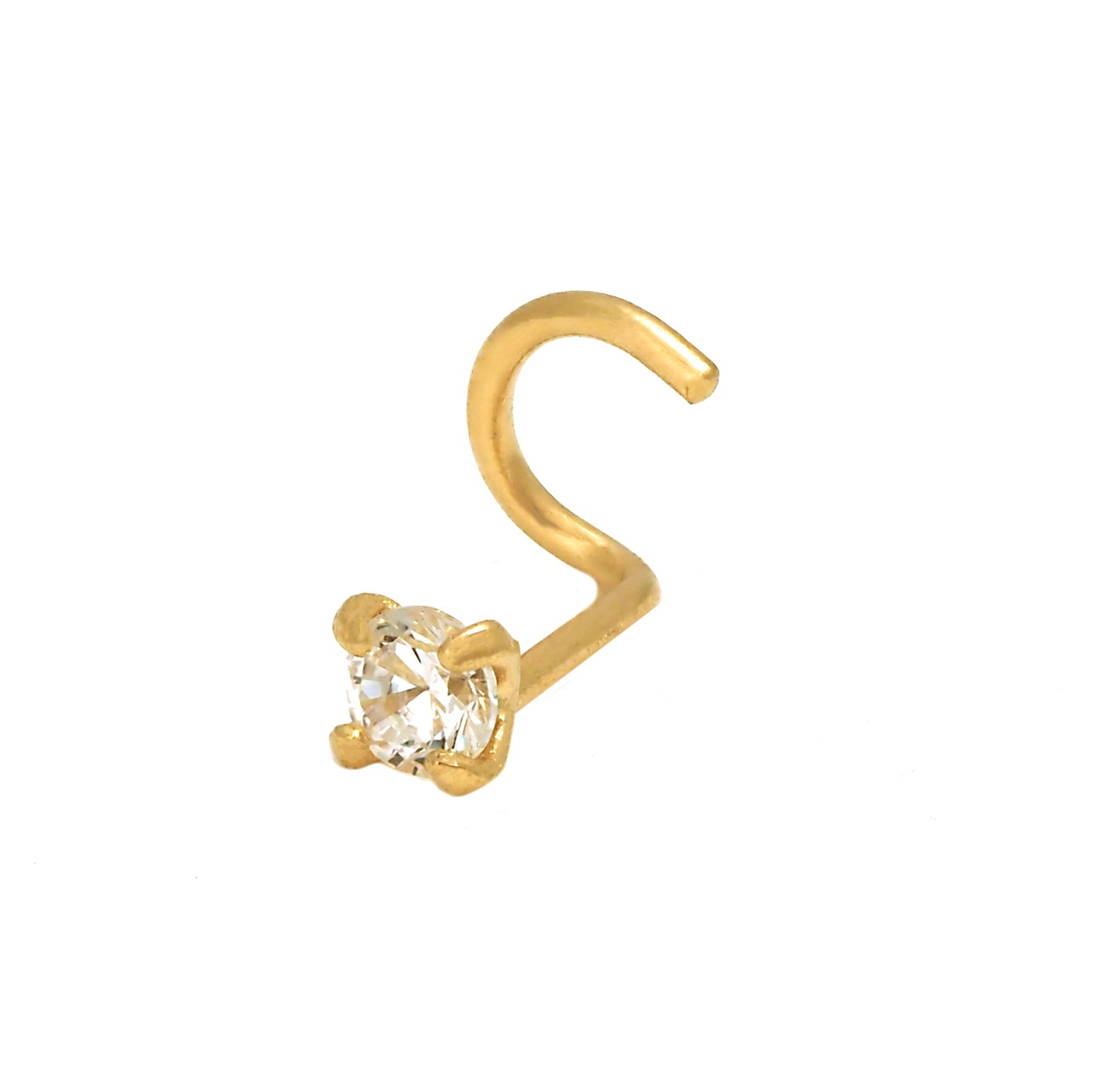 14K Yellow Gold 3MM White CZ Curved Nose Ring