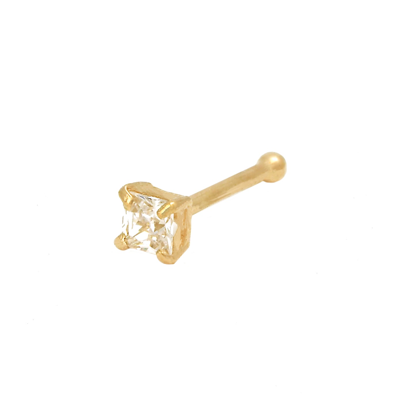 14K Yellow Gold Princess-Cut White CZ Prong Nose Ring