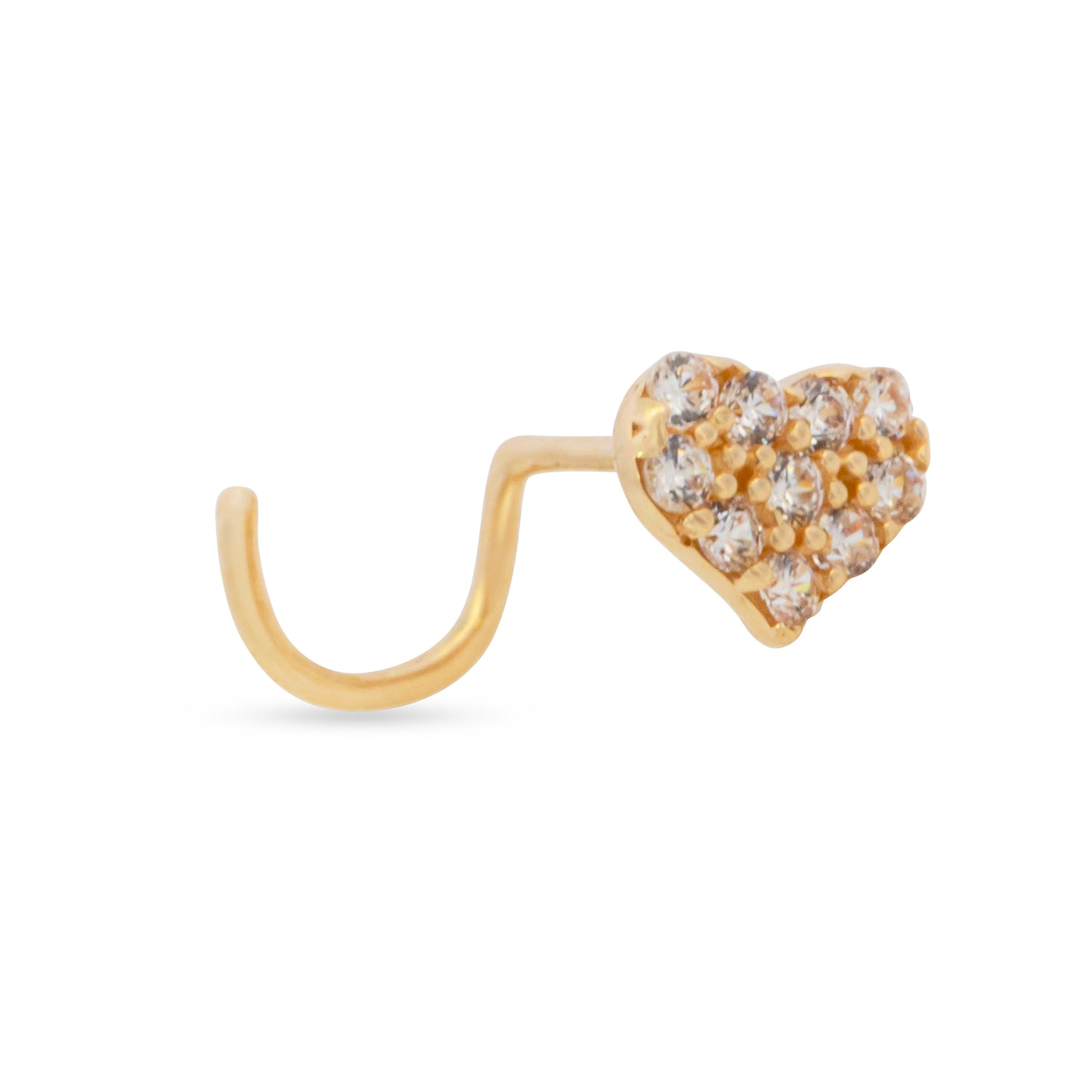 14K Yellow Gold CZ Heart L-Bar Screw Ring