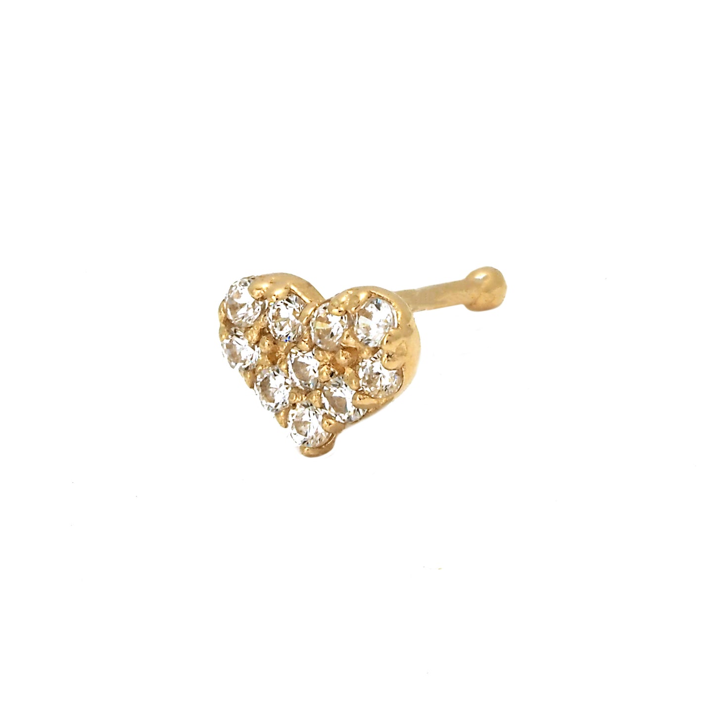 14K Yellow Gold White CZ Heart Nose Ring