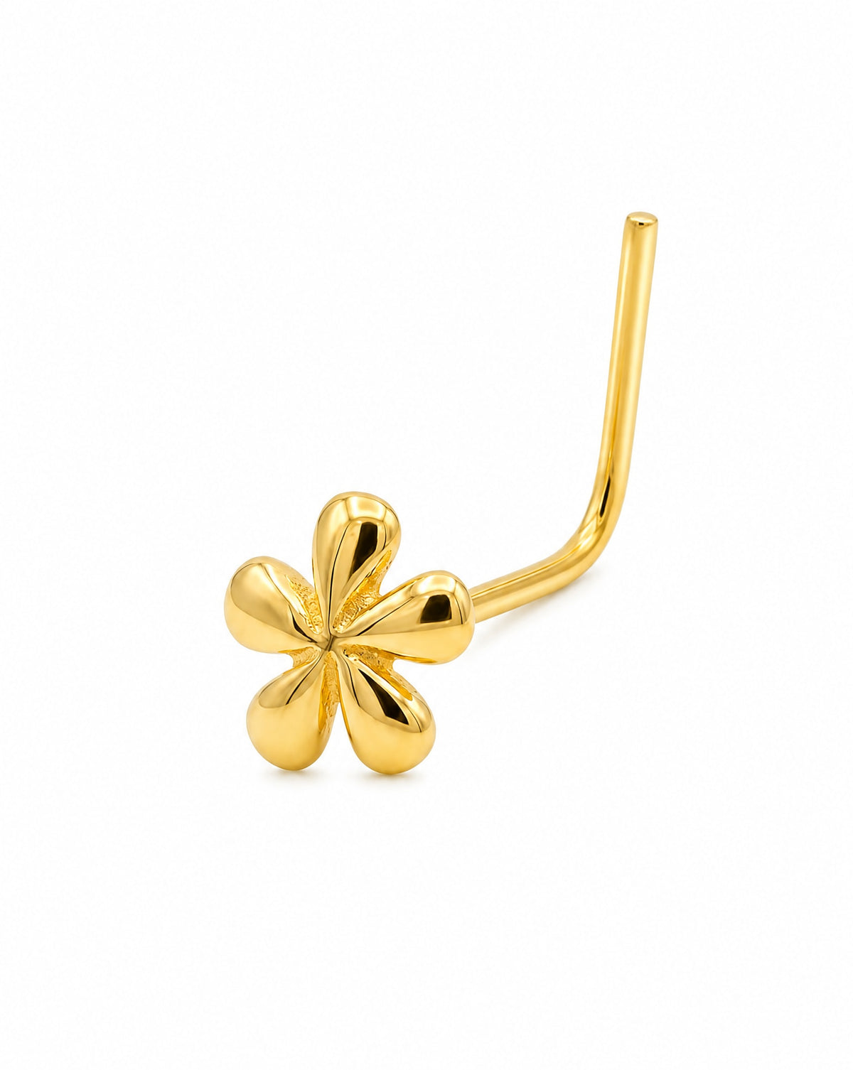 14K Yellow Gold Polished Flower L-Bar Nose Ring