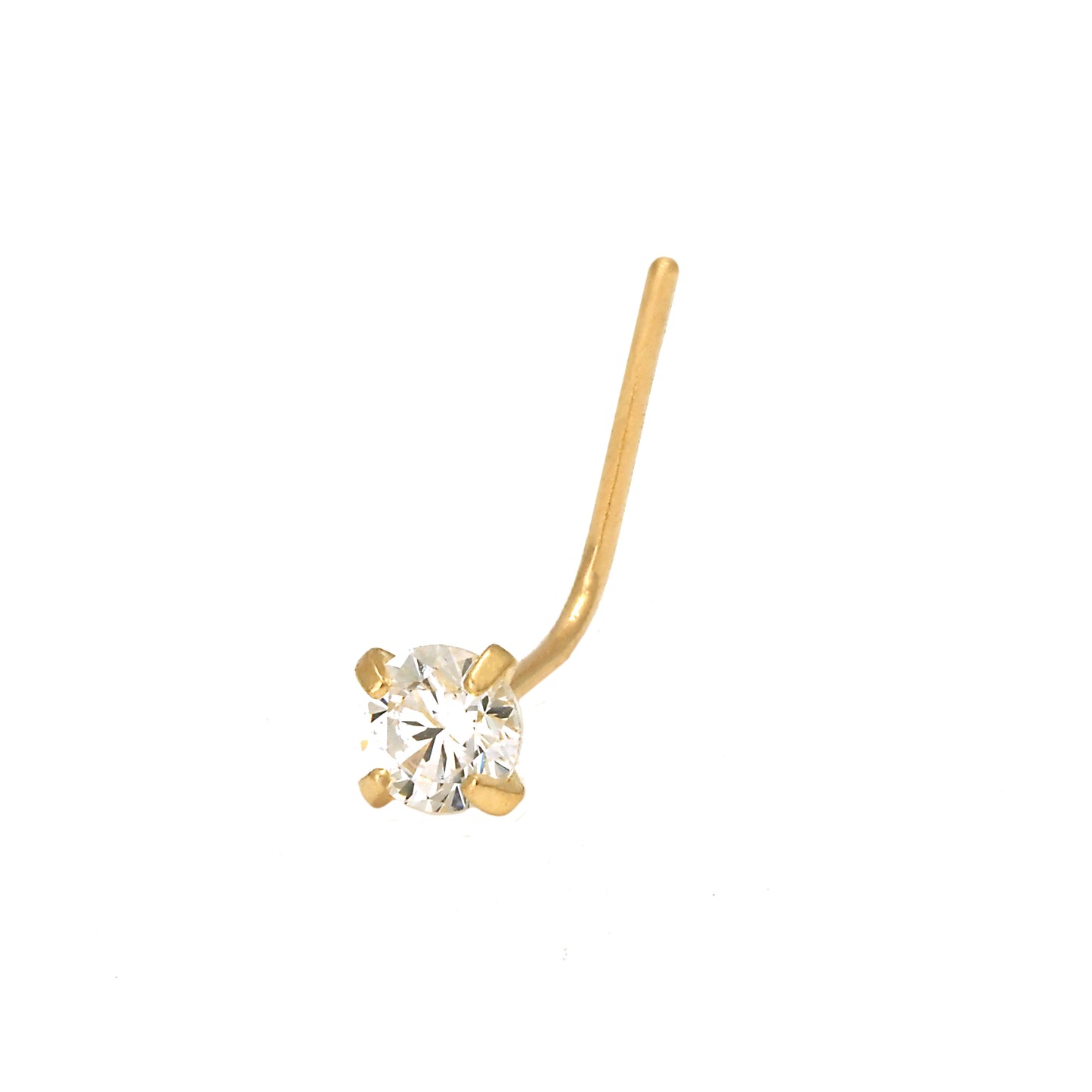14K Yellow Gold 2.5MM White CZ L-Bar Nose Ring