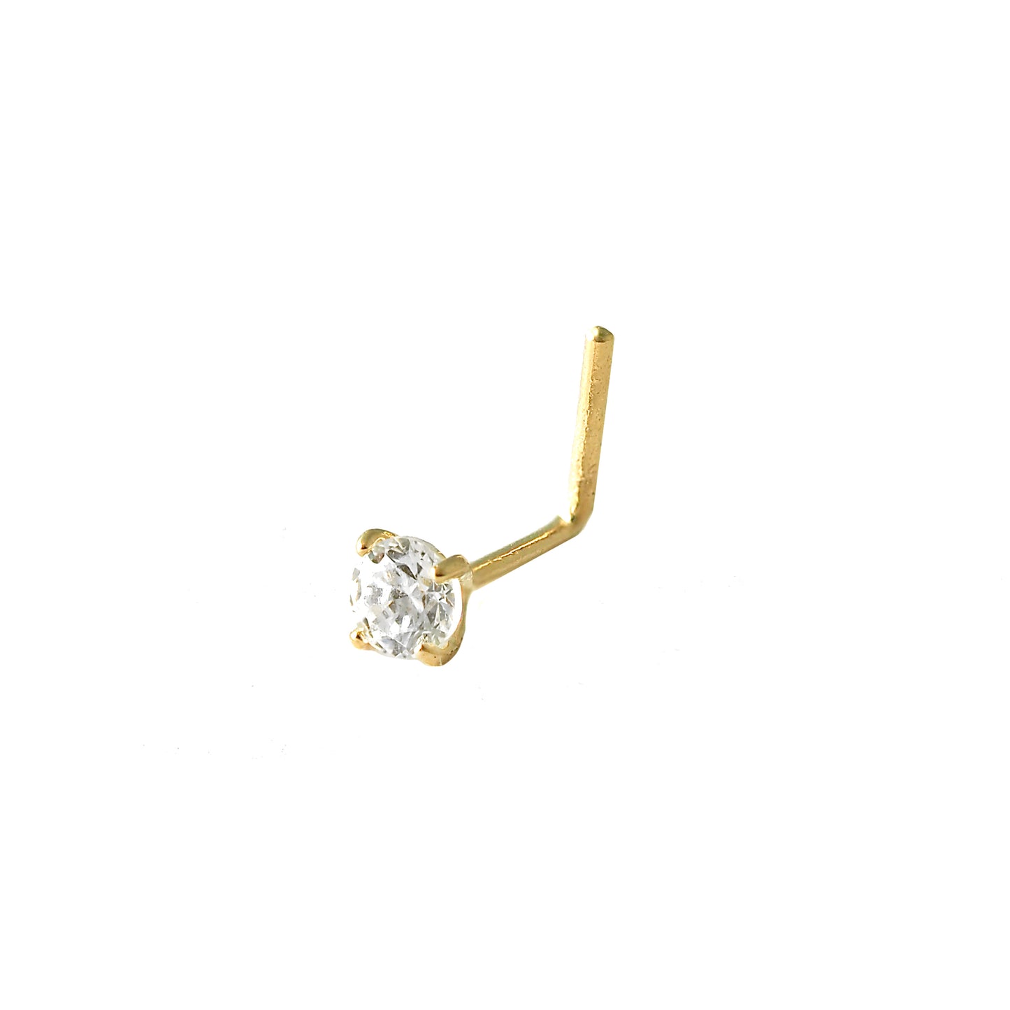 14K Yellow Gold 1.5MM White CZ L-Bar Nose Ring