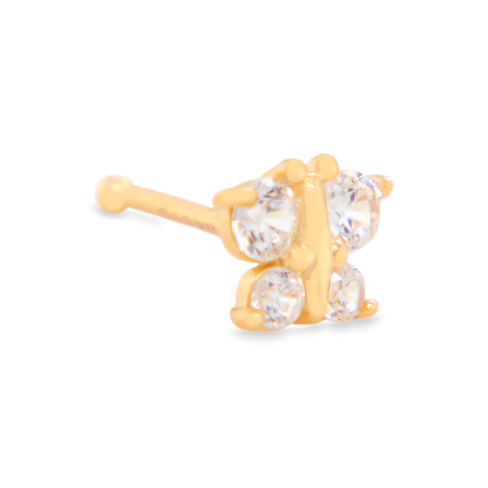 14K Yellow Gold Butterfly CZ Cluster Nose Ring