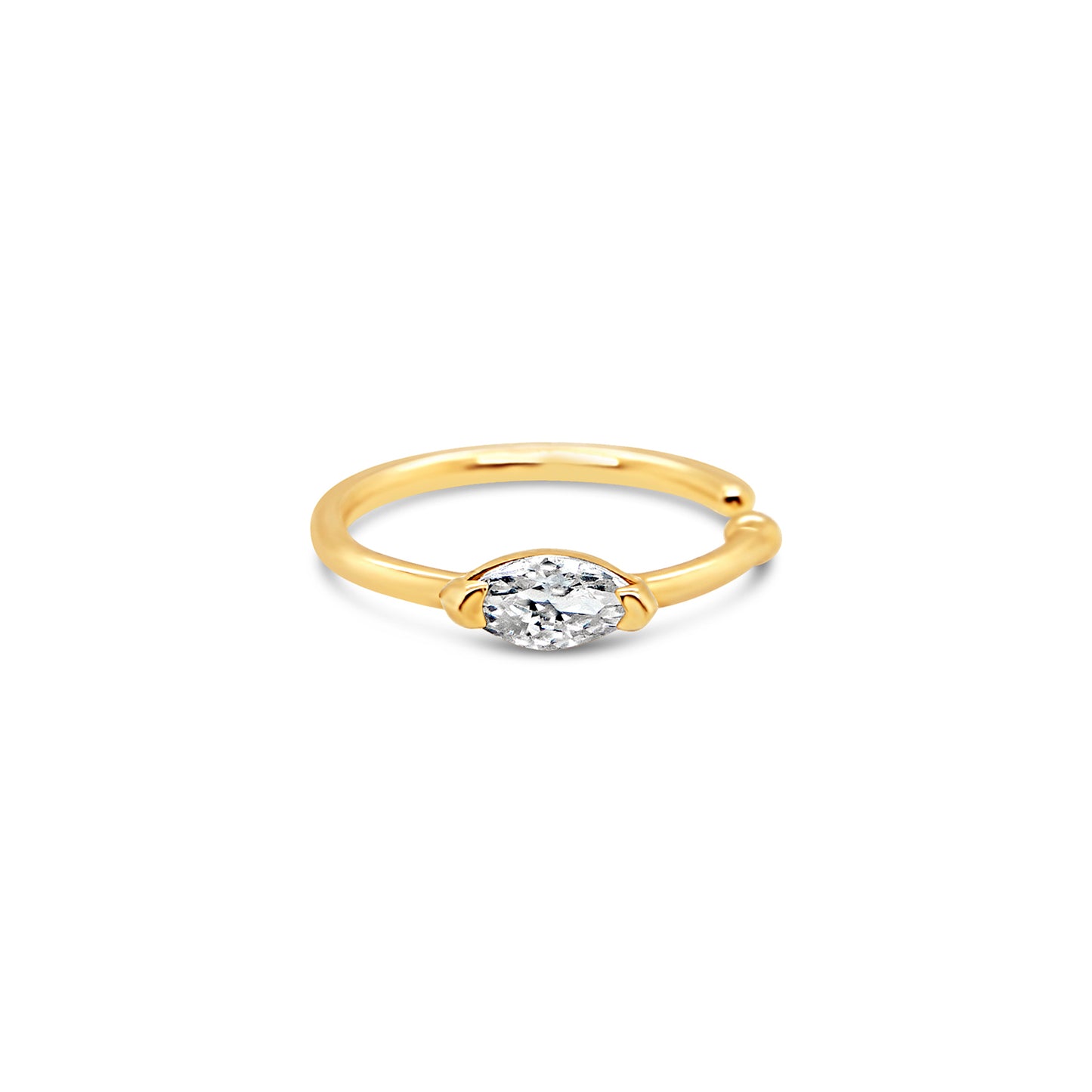 14K Yellow Gold Solitaire Oval White CZ Nose Ring Hoop