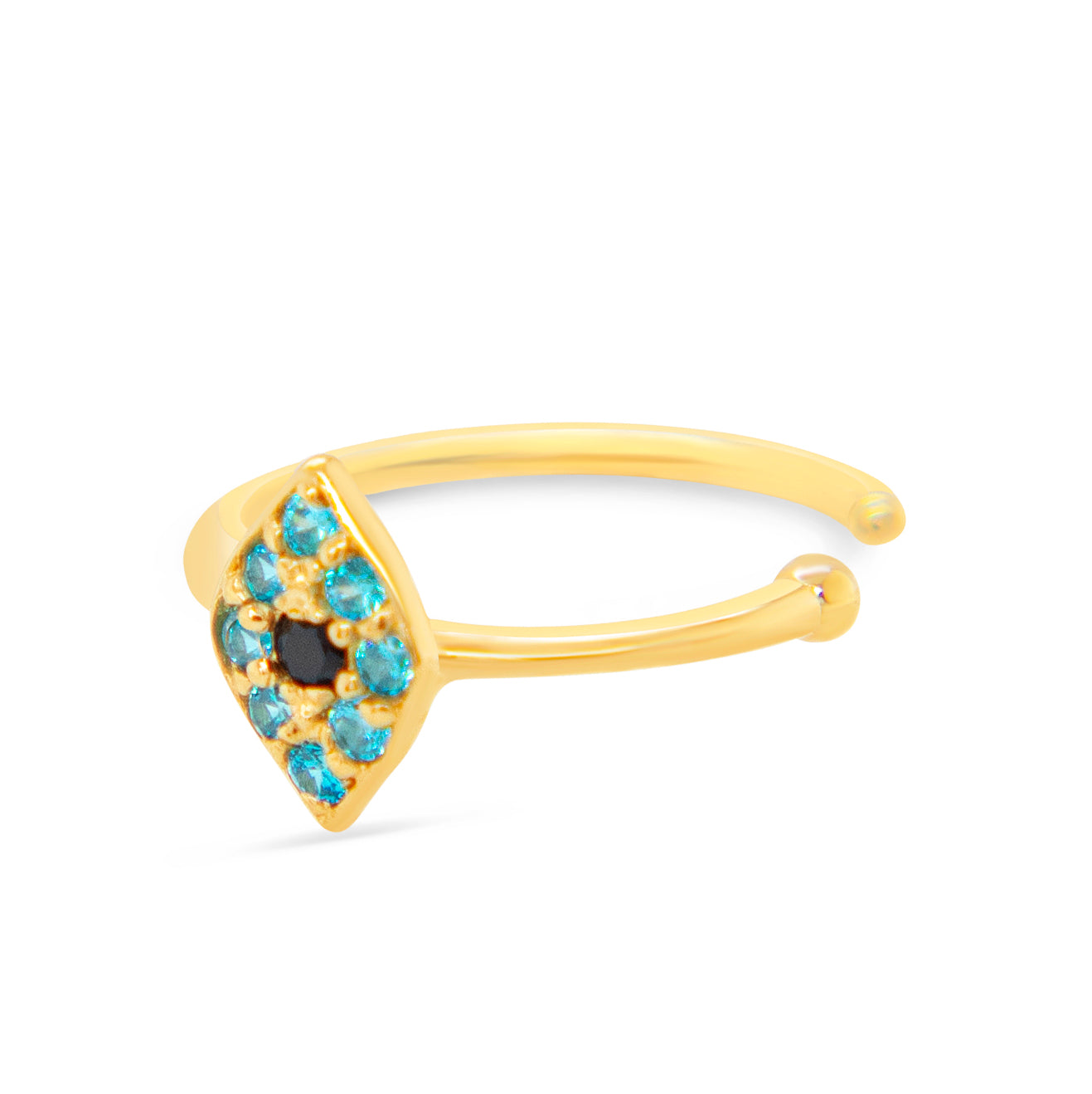 14K Yellow Gold Multi-Color CZ Evil Eye Nose Ring Hoop