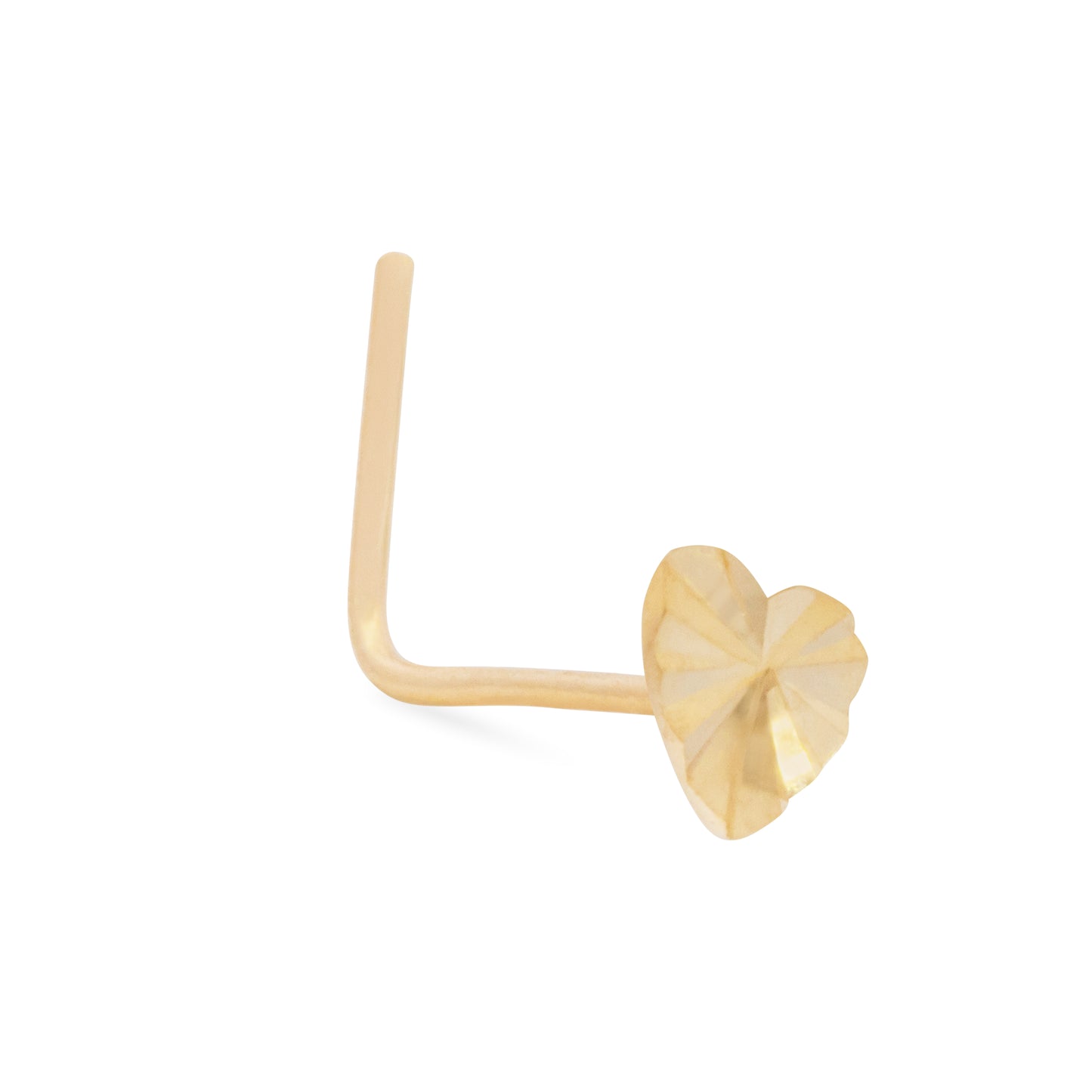 14K Yellow Gold Diamond Cut Heart L-Bar Nose Ring