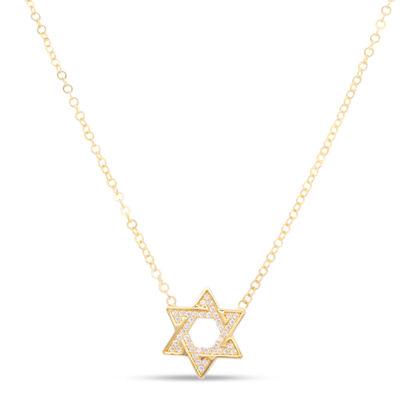 14K Yellow Gold Jewish Star CZ Necklace
