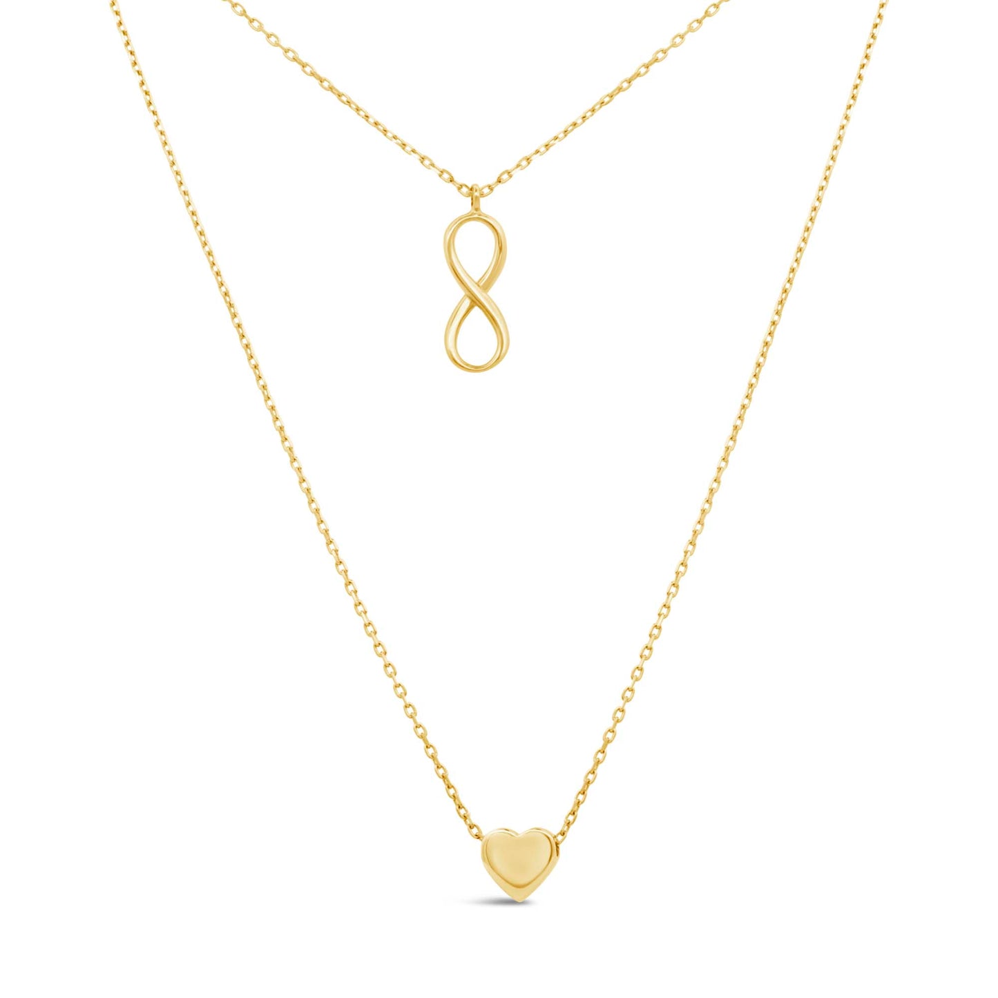 14K Yellow Gold Infinity and Heart Layered Necklace