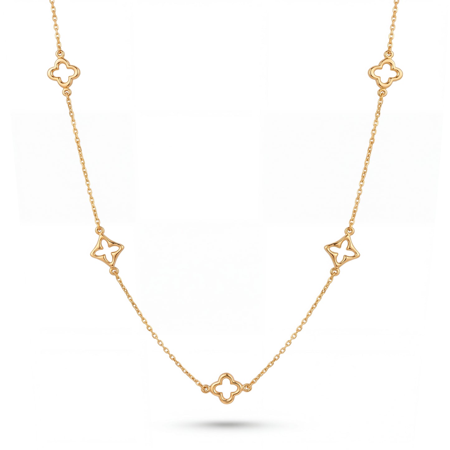 14K Yellow Gold Multi Shape Clover Necklace
