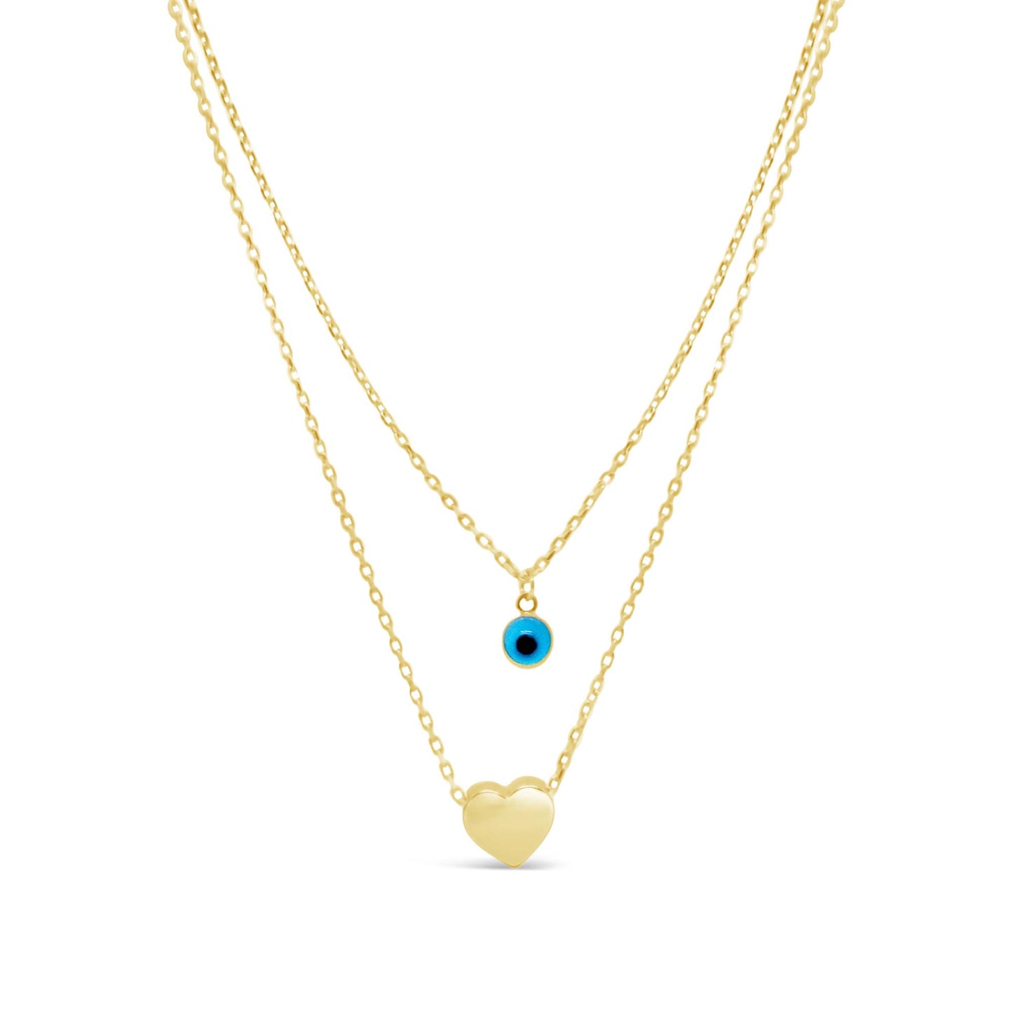 14K Yellow Gold Evil Eye and Heart Layered Necklace