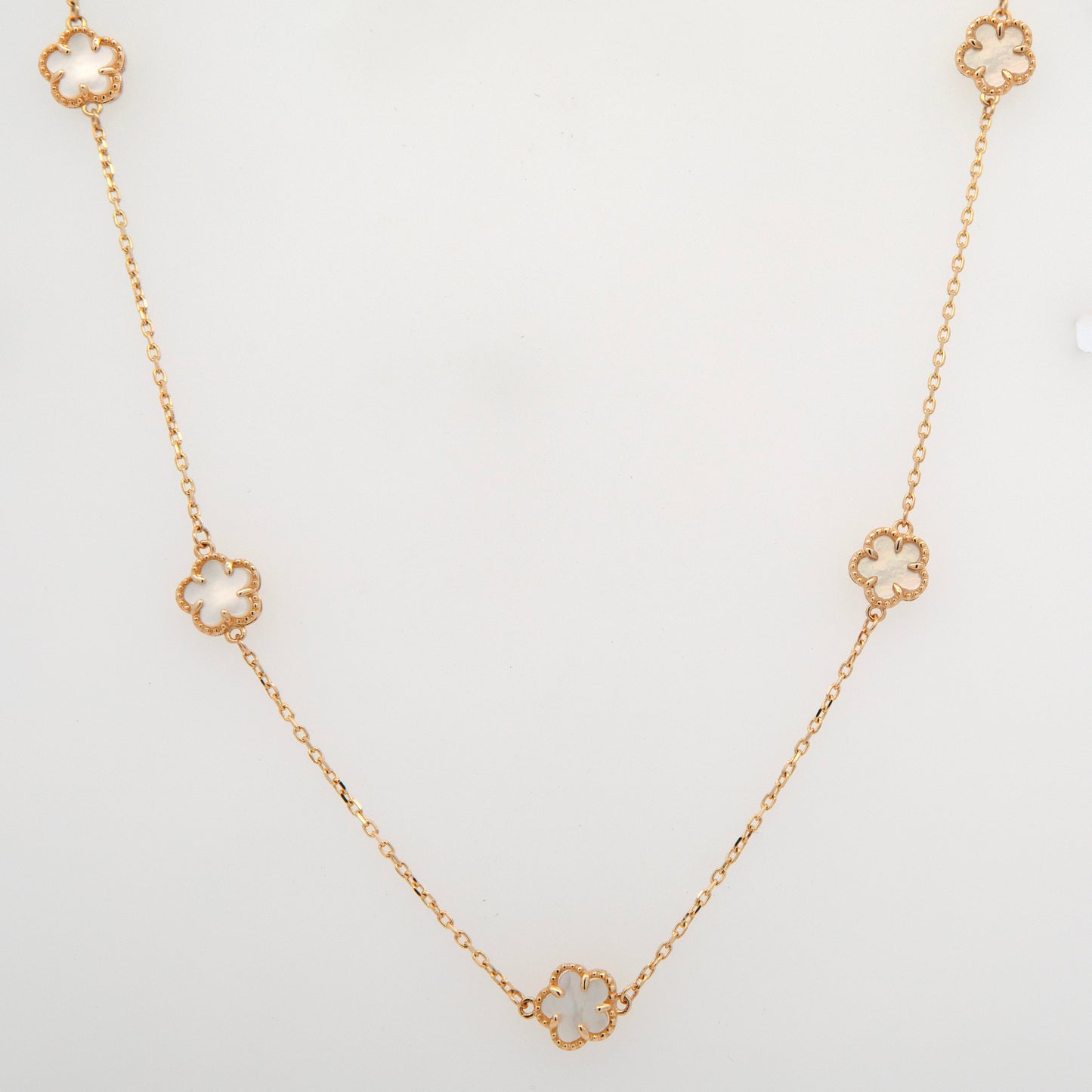 14K Yellow Gold Multi Flowers Necklace