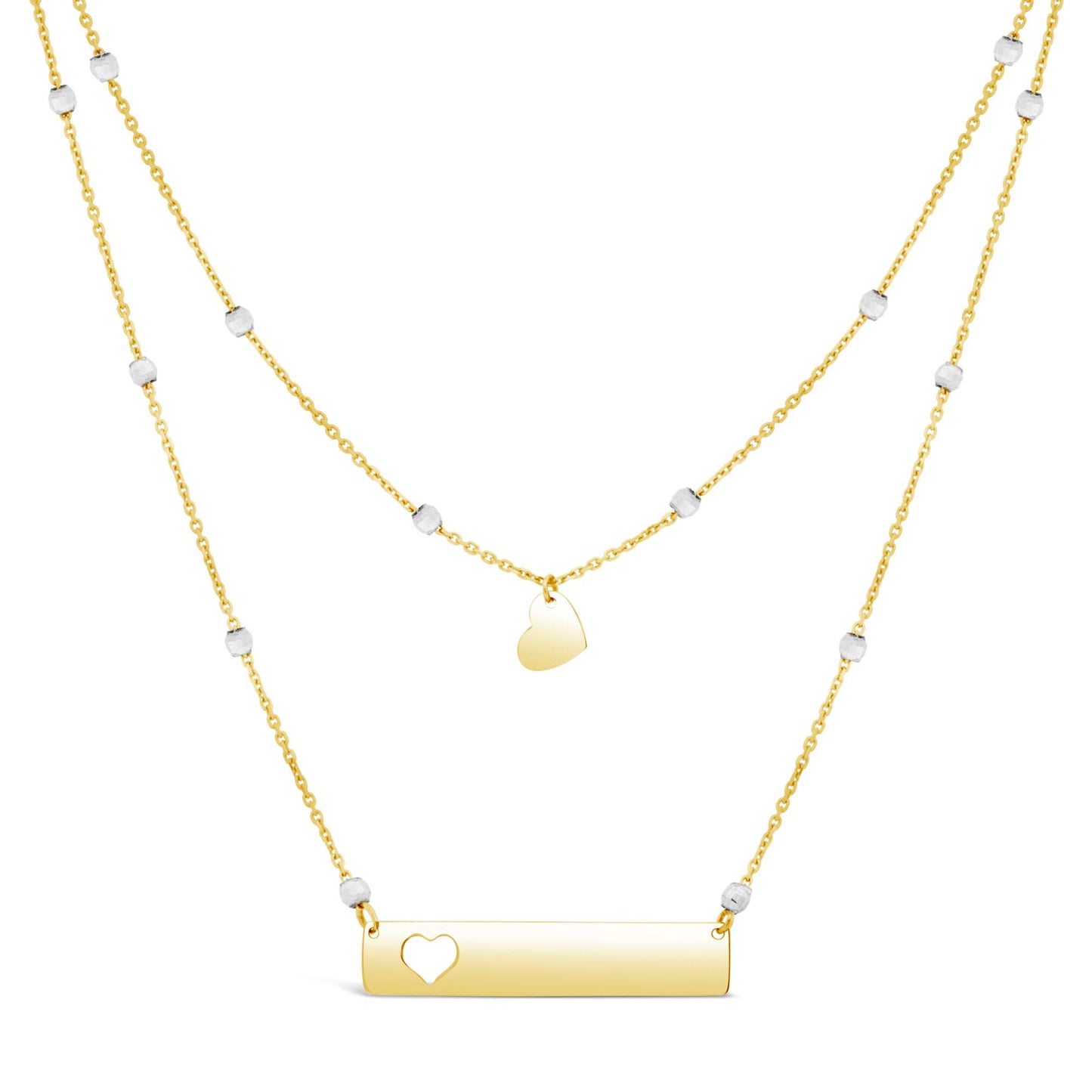 14K Yellow Gold Heart & Bar Bead Layered Necklace