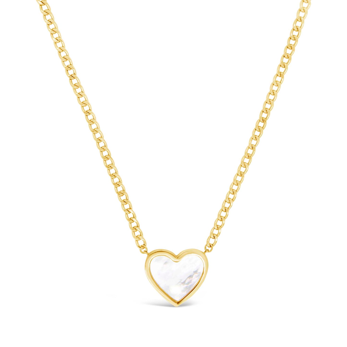 14K Yellow Gold & Mother of Pearl Heart Curb Chain Necklace