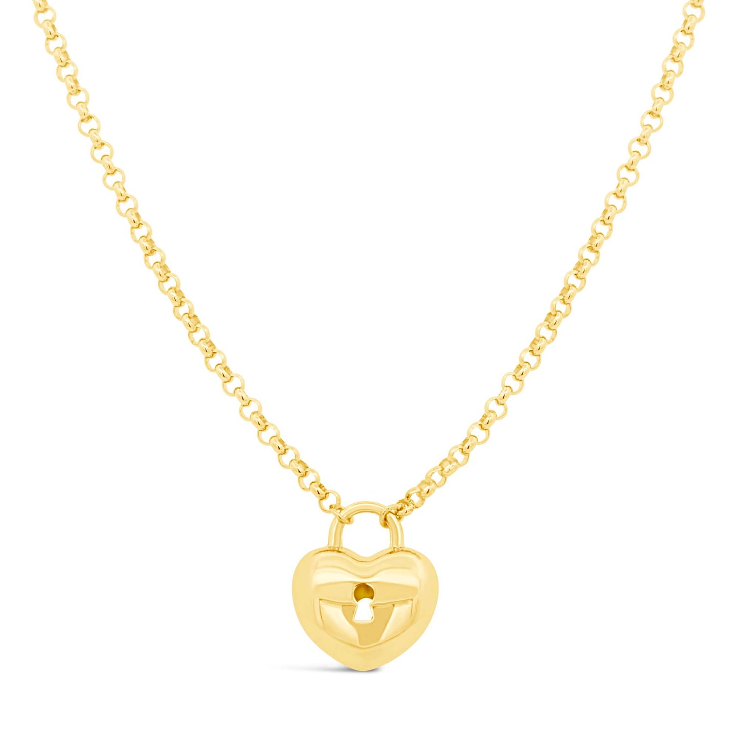 14K Yellow Gold Puffy Heart Padlock Necklace