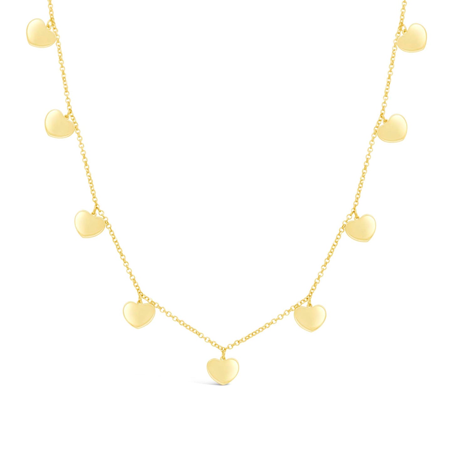 14K Yellow Gold Dangling Heart Charms Necklace