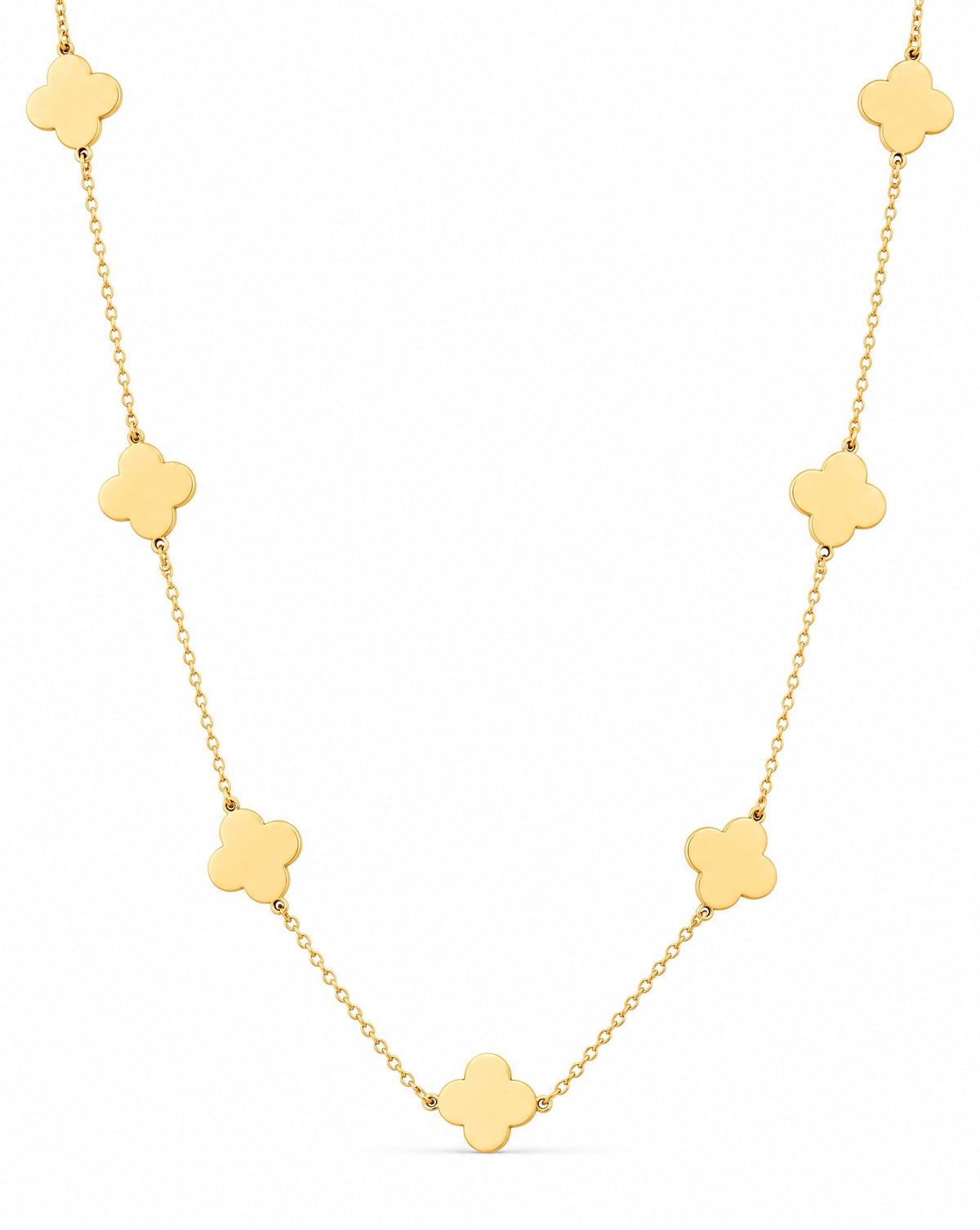 14K Yellow Gold Clover Station Necklace