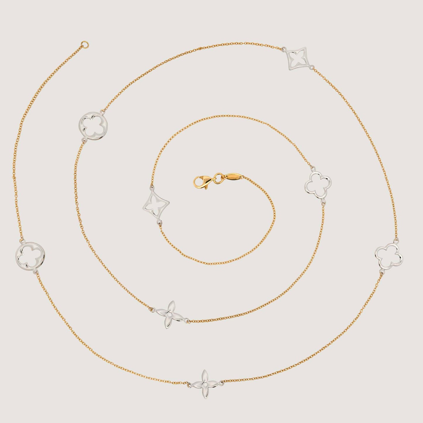 14K Yellow & White Gold Clover Long Necklace
