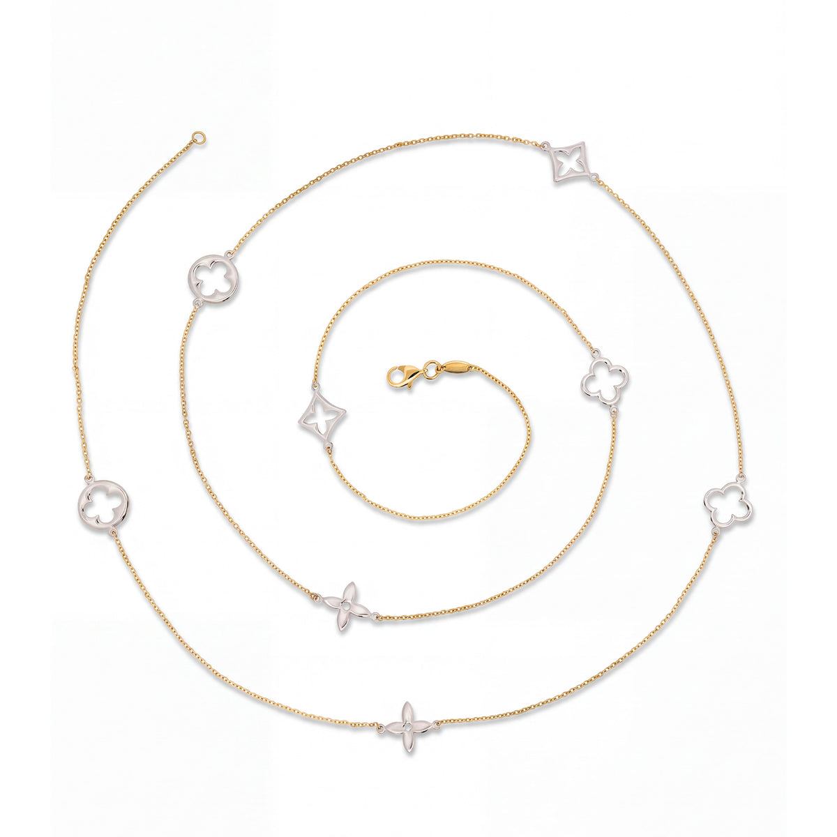 14K Yellow & White Gold Clover Long Necklace