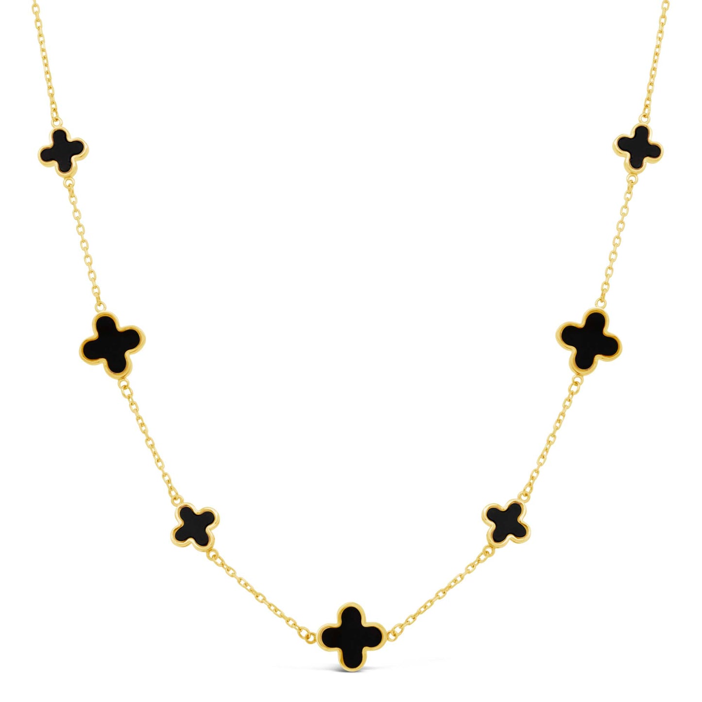 14K Yellow Gold Small & Large Black Onyx Clover Necklace