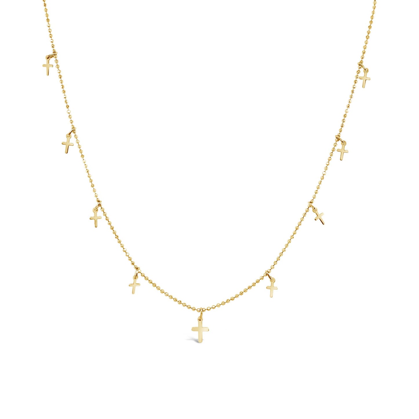 14K Yellow Gold Small Dangling Cross Charms Necklace