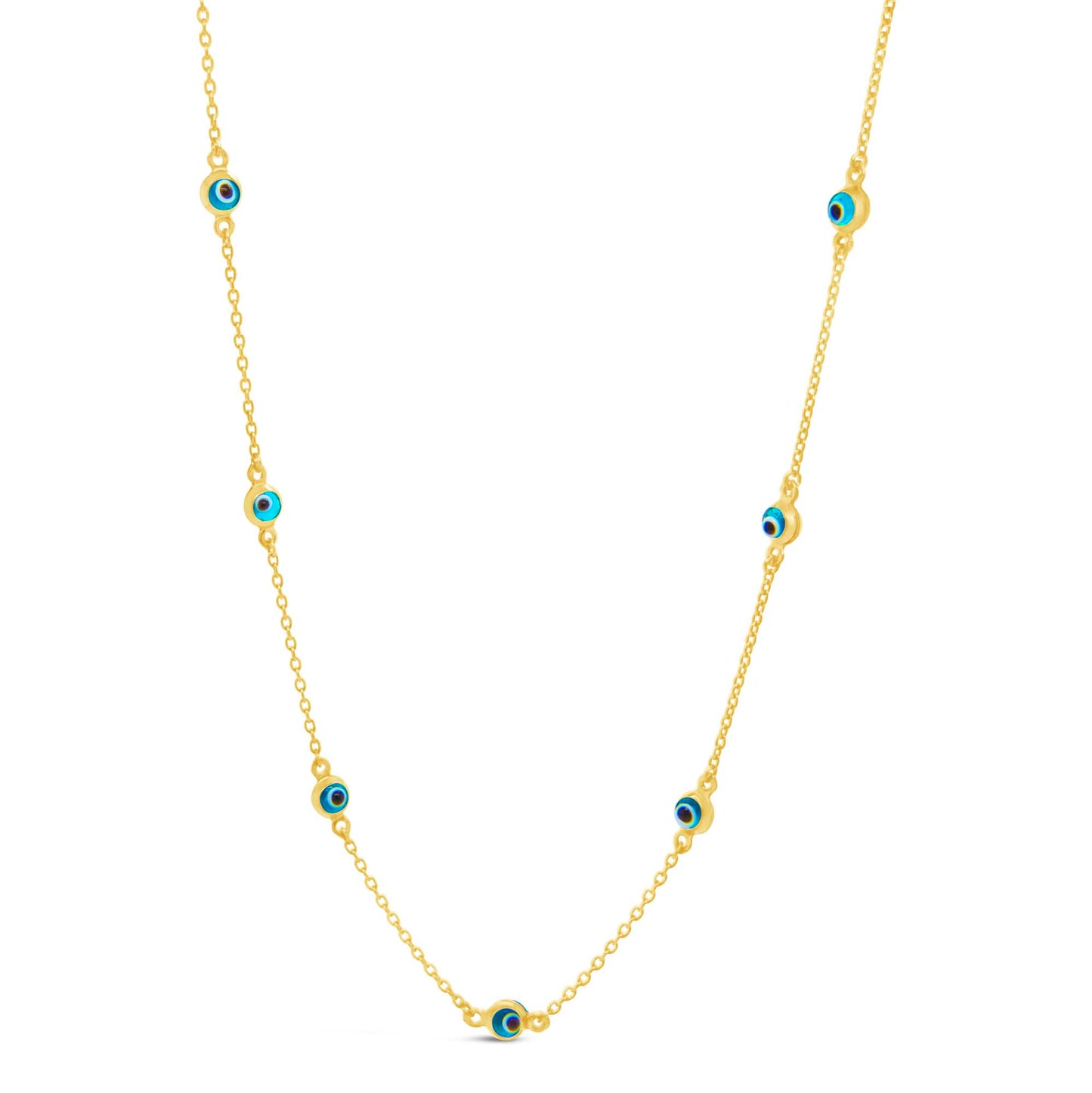 14K Yellow Gold Evil Eye Station Necklace
