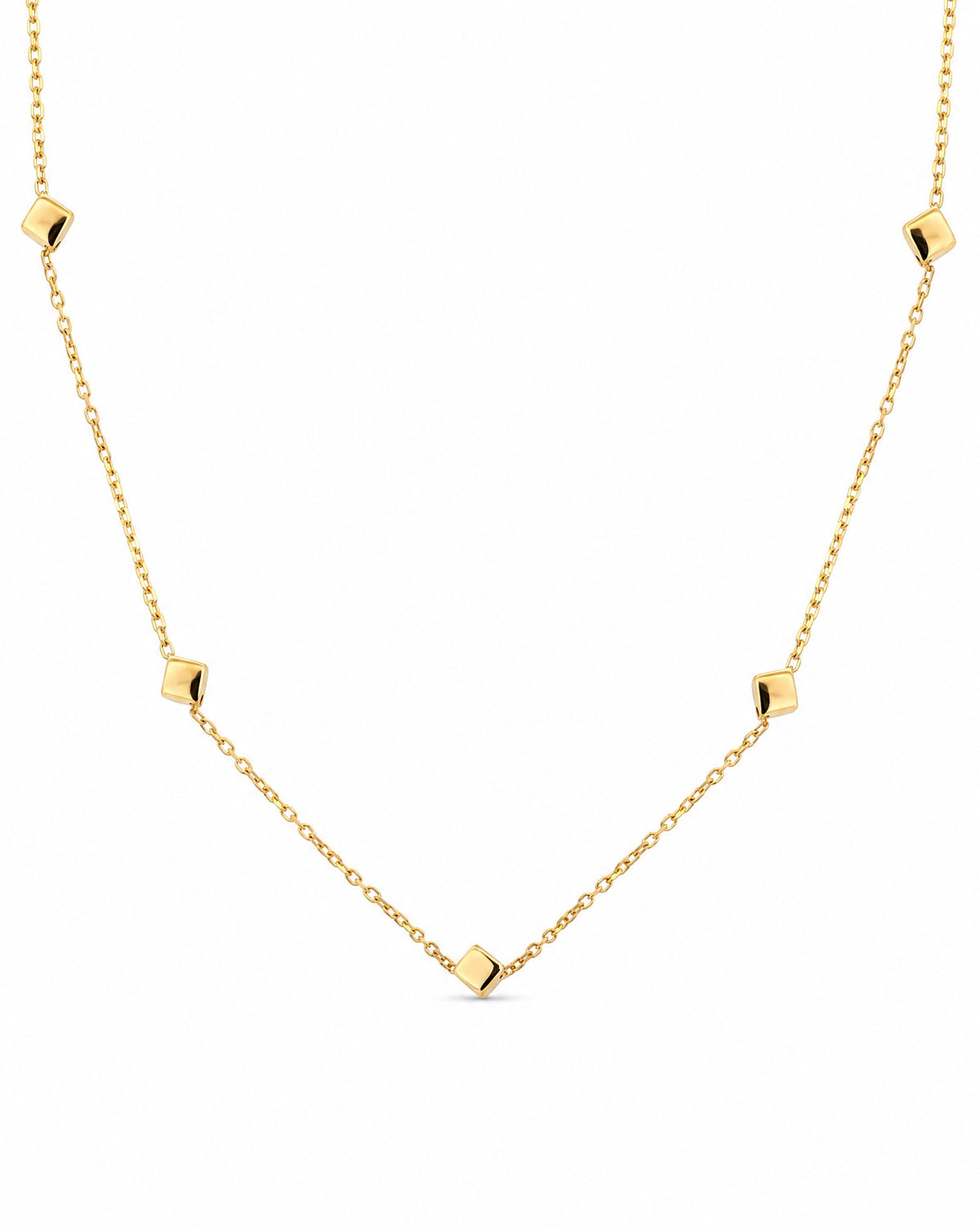 14K Yellow Gold Cube Station Necklace