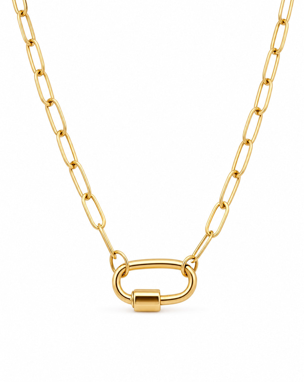 14K Yellow Gold Carabiner Paperclip Link Necklace