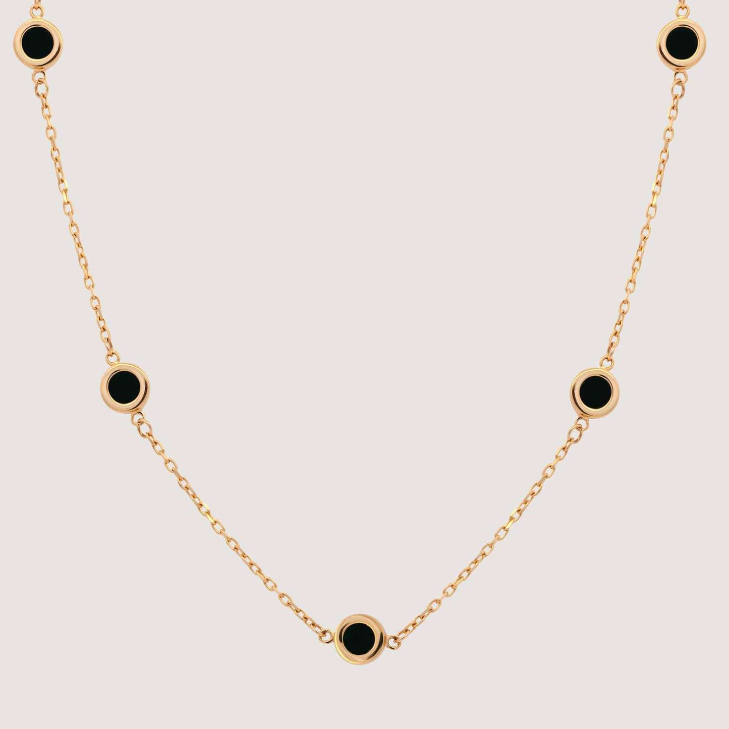 14K Yellow Gold Bezel Black Onyx Station Necklace