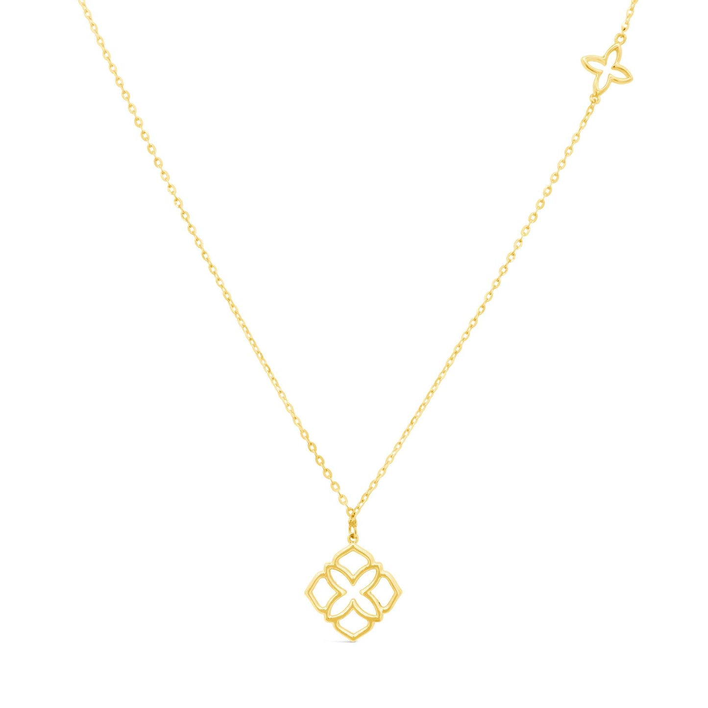 14K Yellow Gold Open Flowers Pendant Necklace