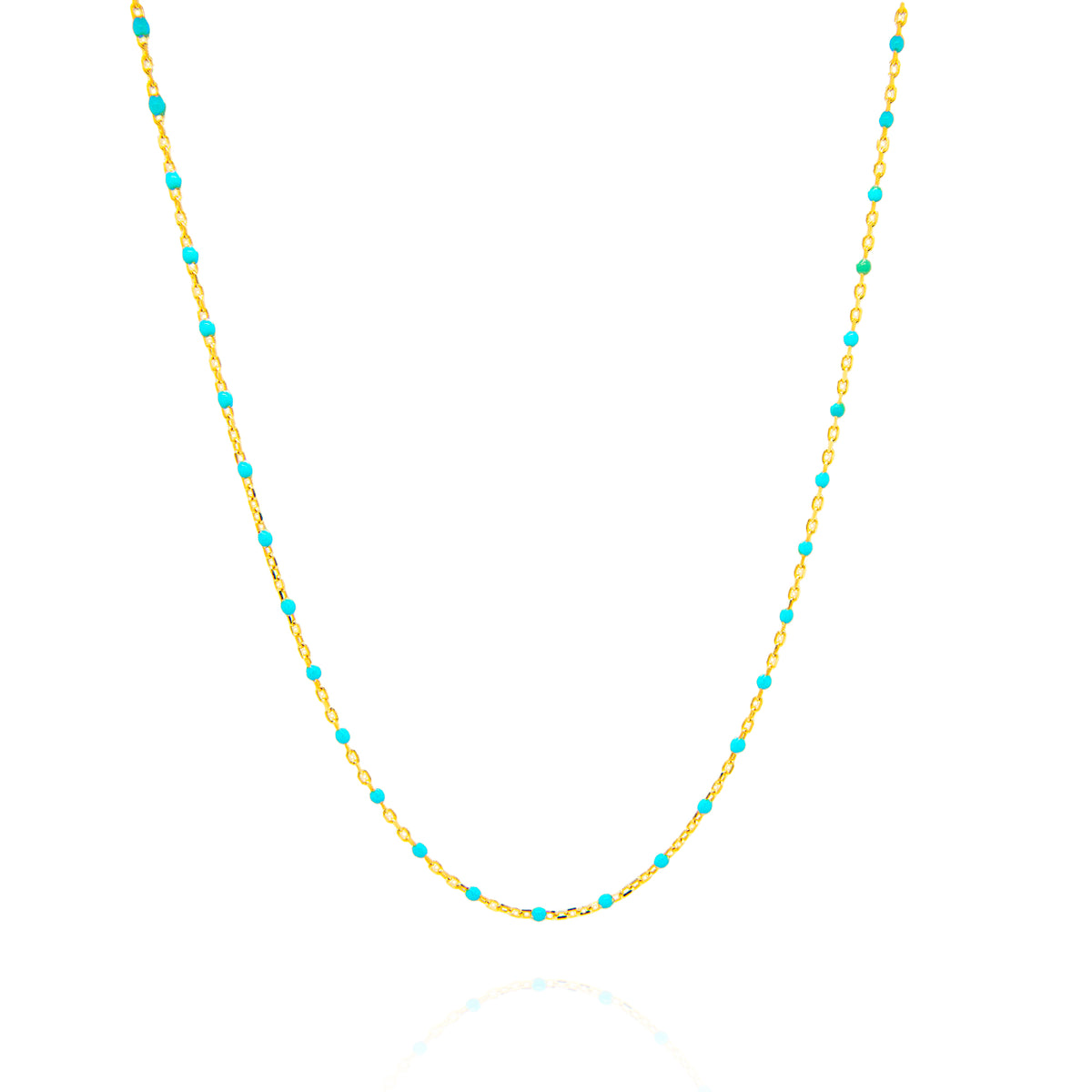 14K Yellow Gold Light Blue Beaded Necklace