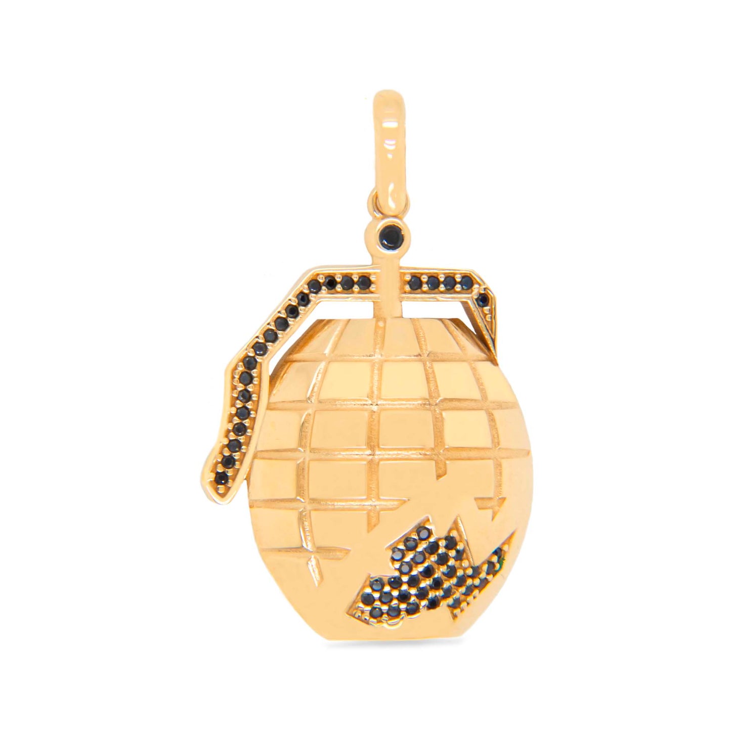 14K Yellow Gold Grenade with Black CZ Accents Men's Pendant