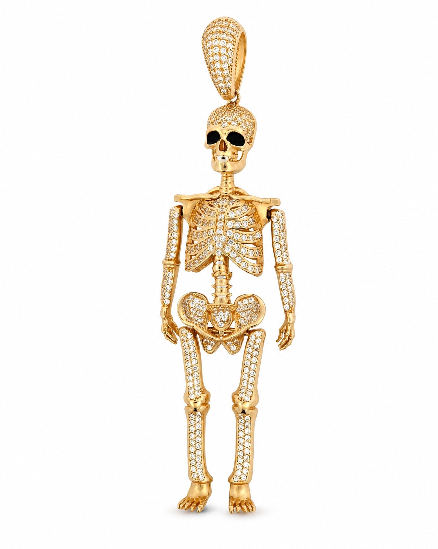14K Yellow Gold CZ Skeleton with Enamel Black Eye Men's Pendant