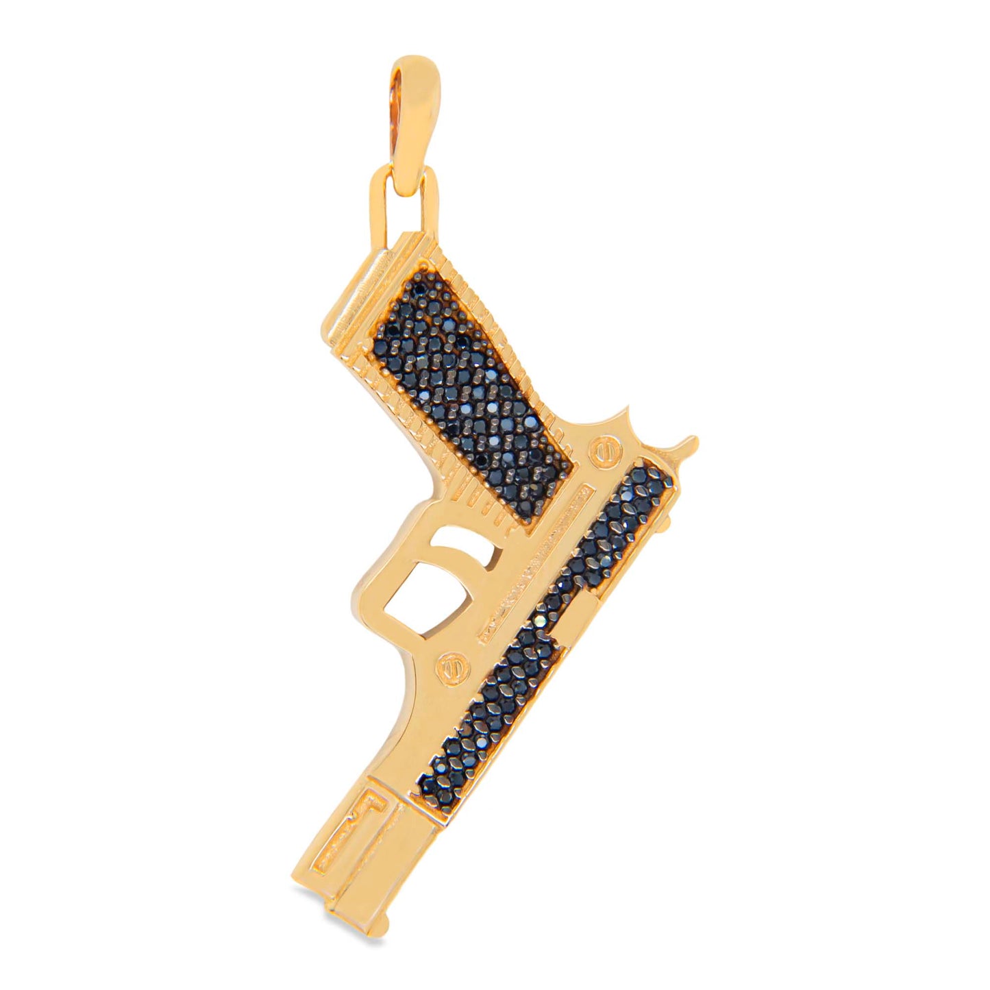 14K Yellow Gold Dangling Gun with Black CZ Accent's Men's Pendant