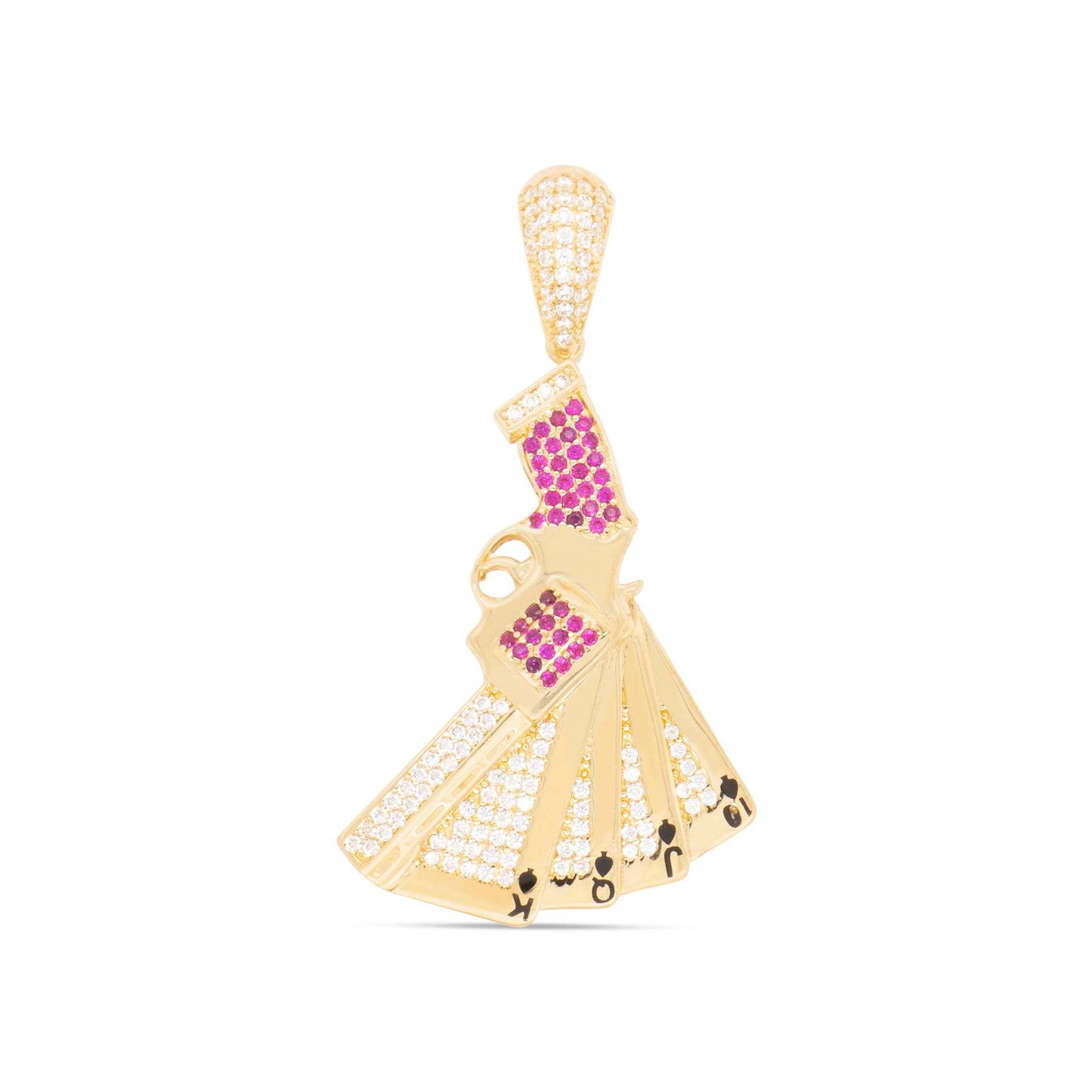 14K Yellow Gold Pistol Royal Flush CZ Men's Pendant