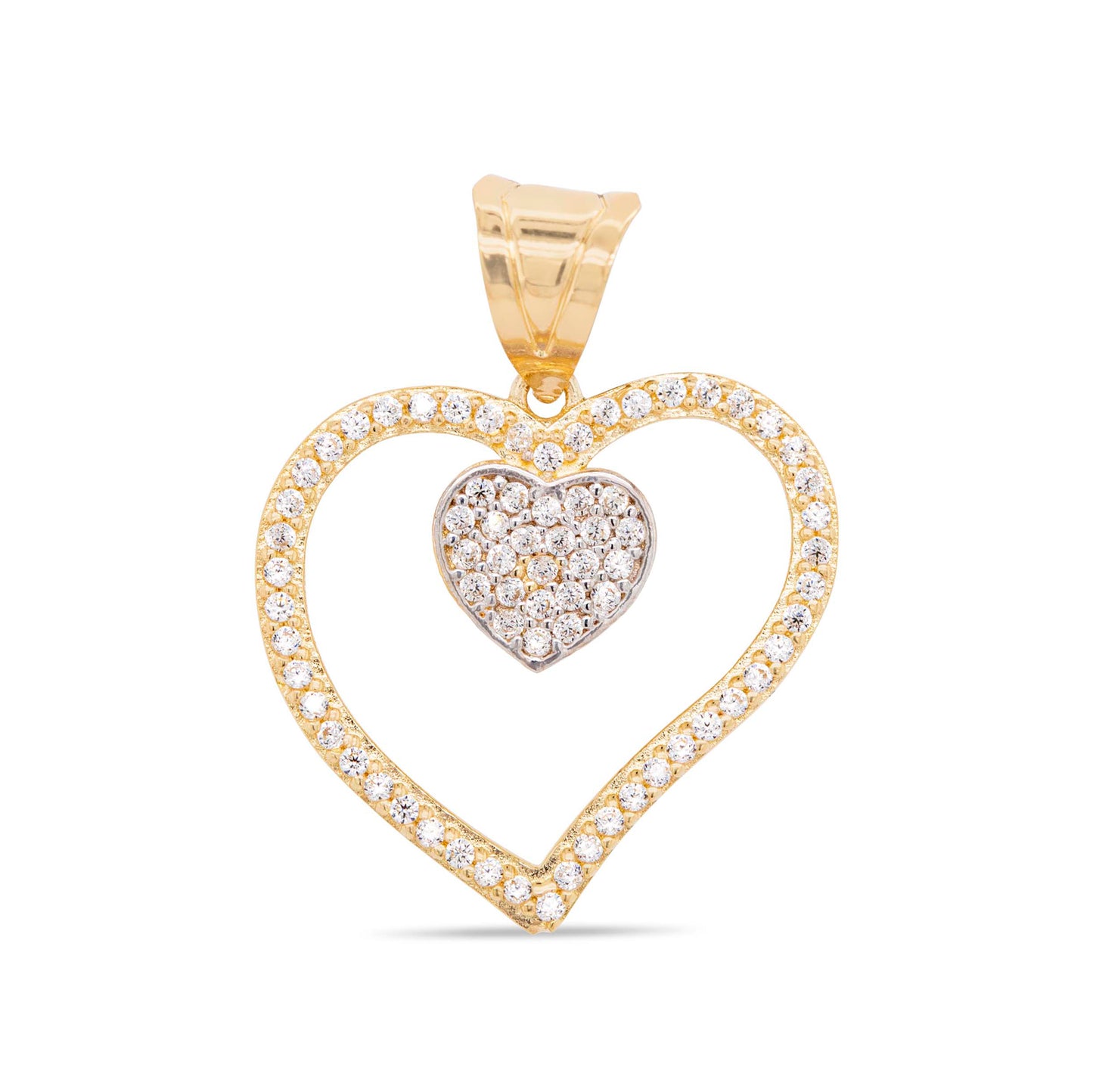 14k 2 Tones Gold Double Open Heart Pendant