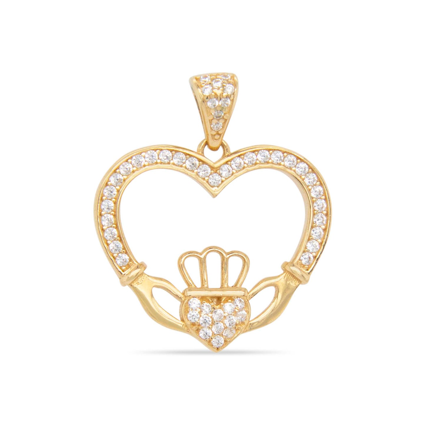 14k Yellow Gold CZ Open Heart with Hands Pendant