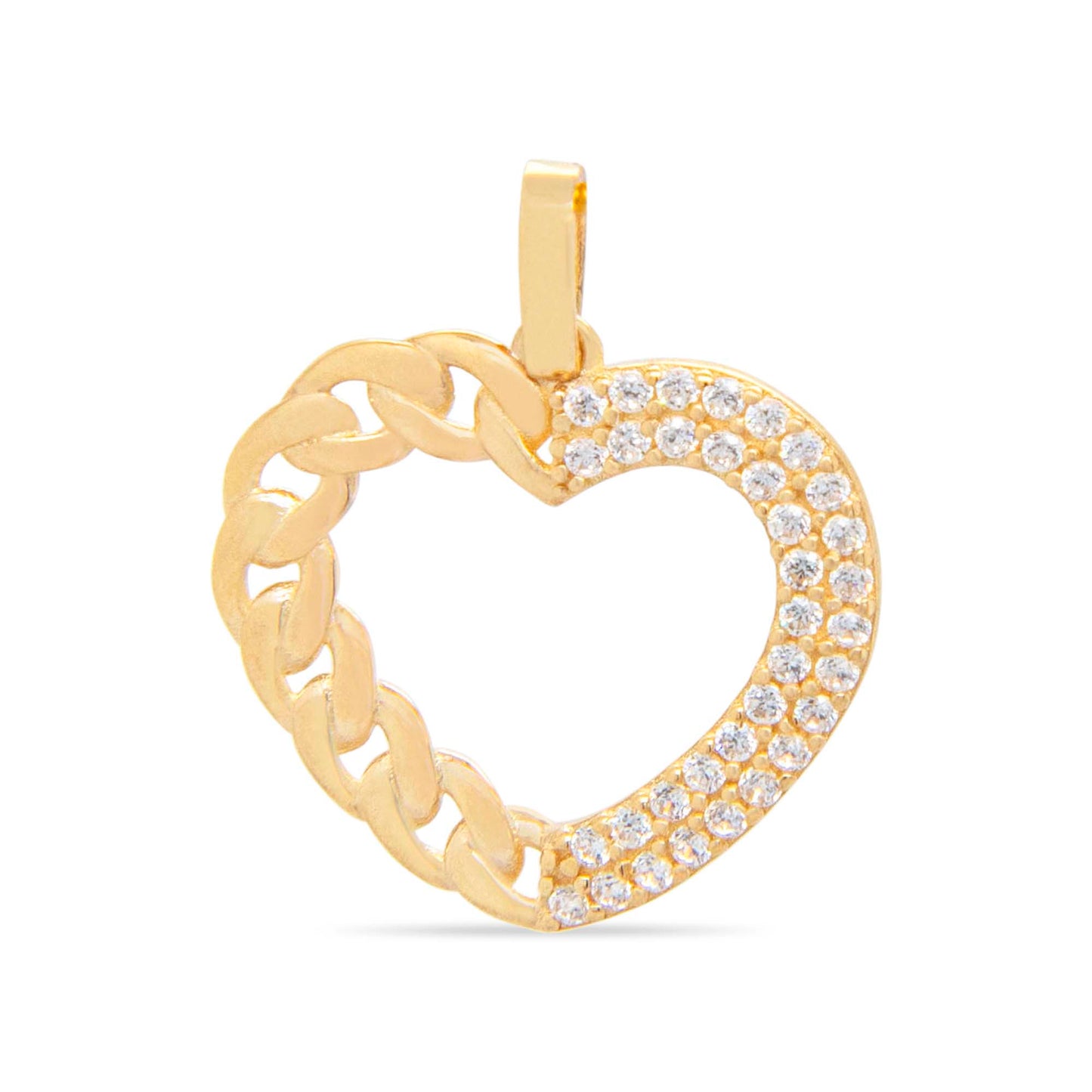 14k Yellow Gold Dual and CZ Open Heart Pendant
