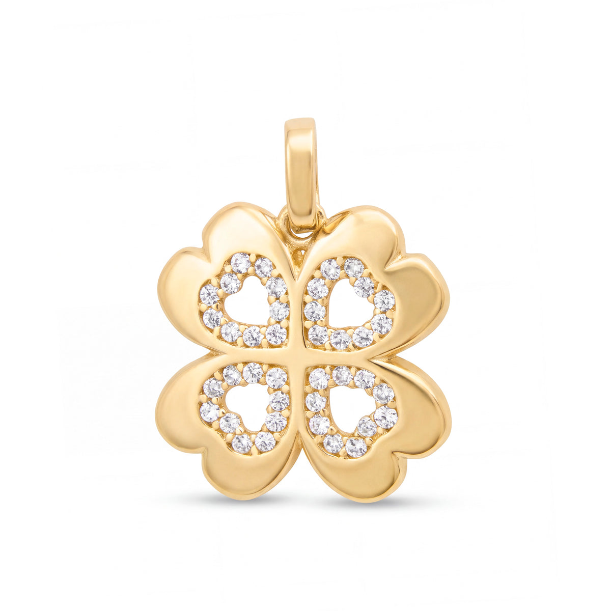 14k Yellow Gold 4 Hearts Clover Pendant