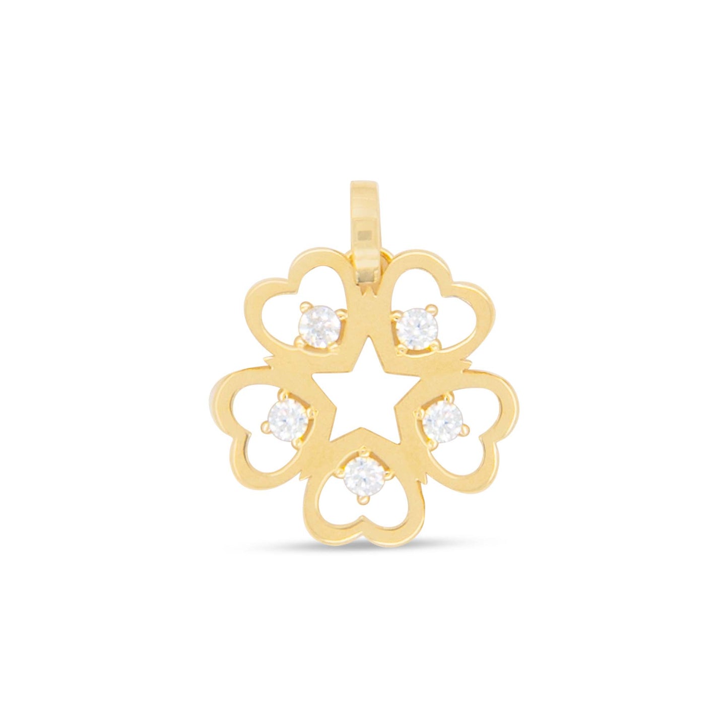14k Yellow Gold 5 Heart Shape Flower Pendant