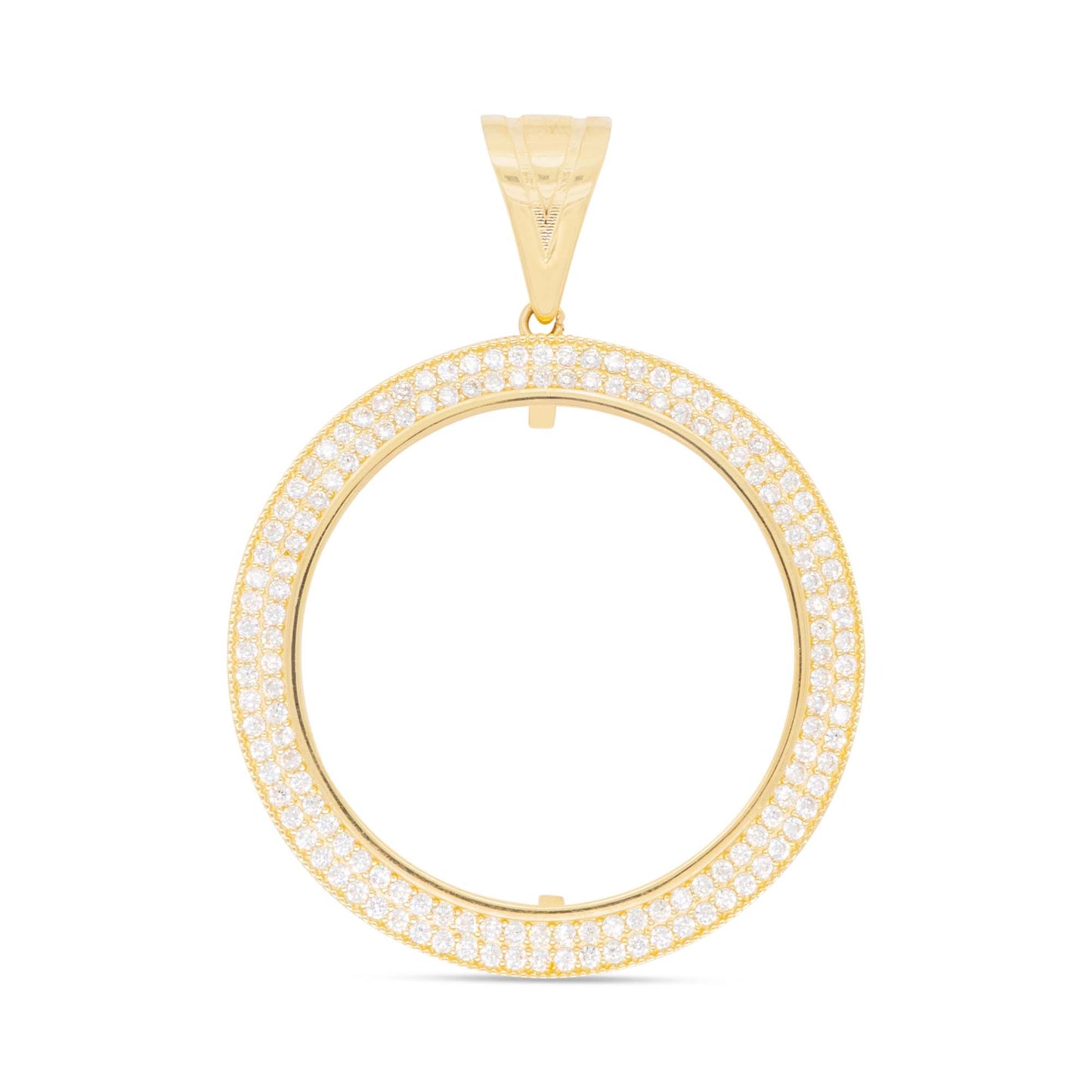 14K Yellow Gold Round Coin Pave CZ Picture Men's Pendant