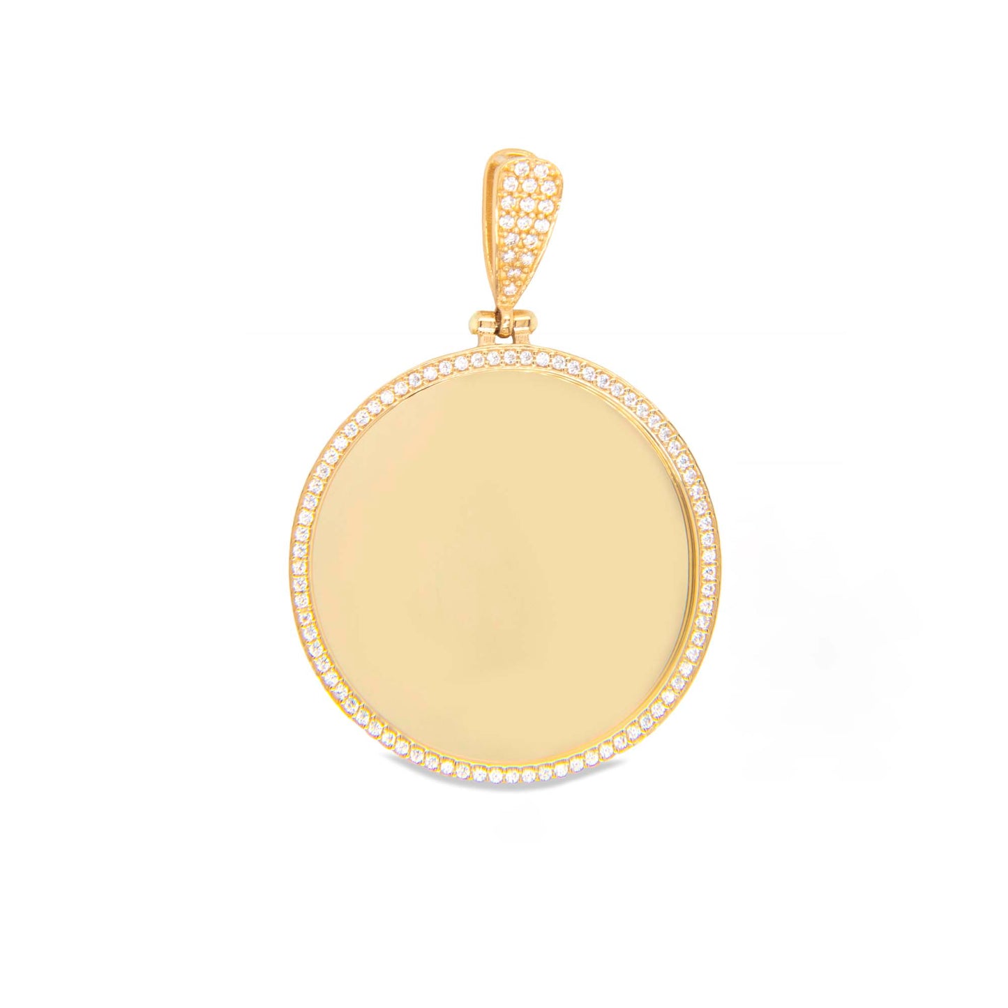 14K Yellow Gold Small Round CZ Picture Men's Pendant