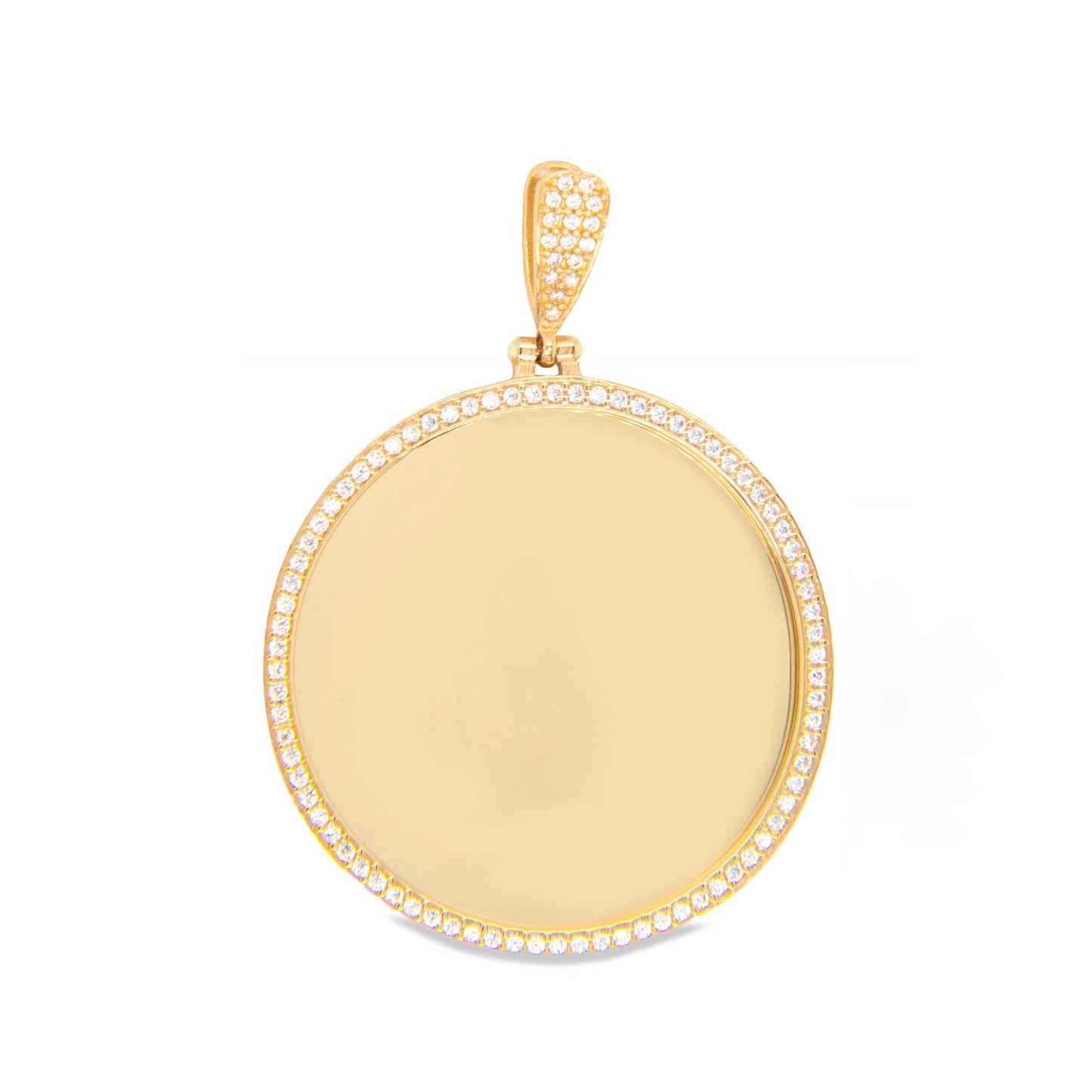 14K Yellow Gold Large Round CZ Picture Men's Pendant