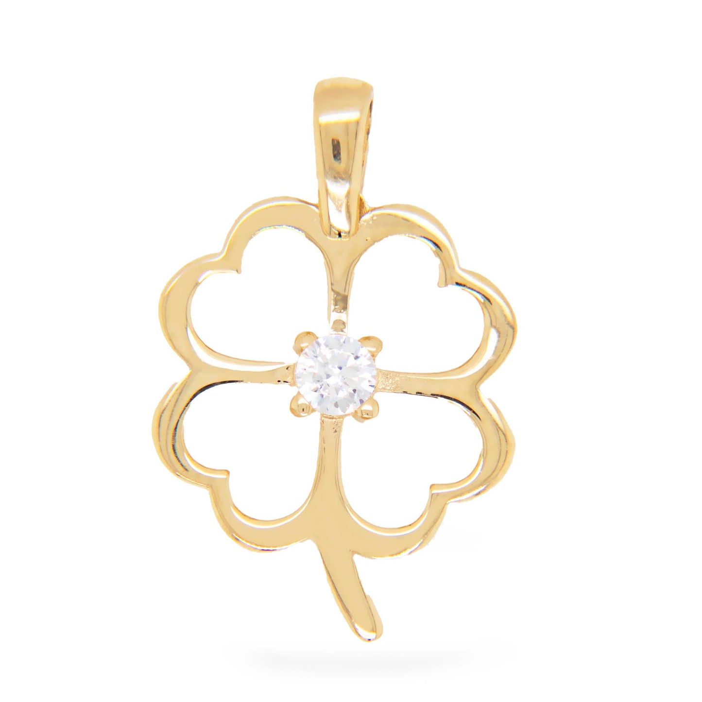 14k Yellow Gold Single CZ Clover Flower Pendant